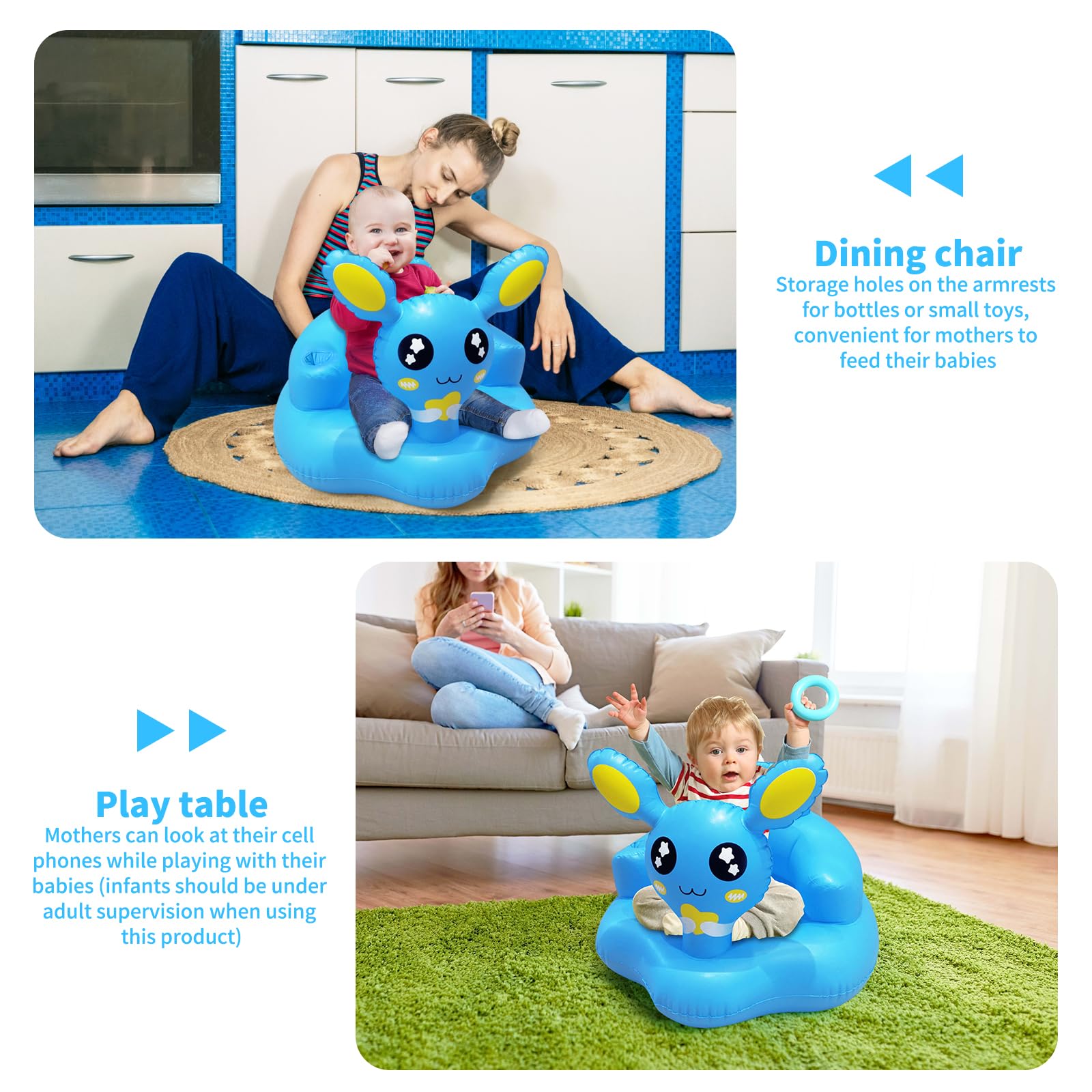 Baby Inflatable Seat, PVC Folding Baby Chair for Sitting Up 3-12 Months,Portable Baby Floor Seats for Sitting Up, Baby Seats for Infants,Home and Travel (Blue)