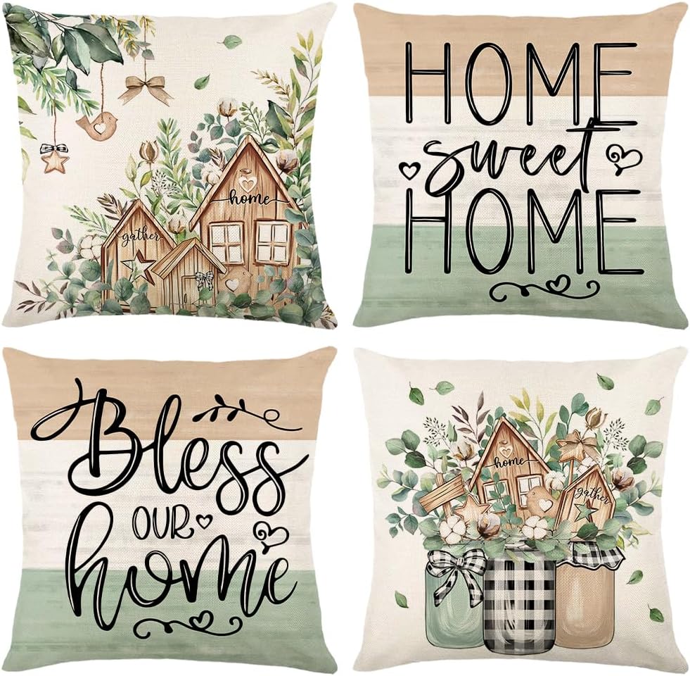 wyooxoo Throw Pillow Covers 20x20 Set of 4 Spring Pillow Covers Decorative Farmhouse Cushion Case for Sofa Couch Outdoor Living Room Home Decor