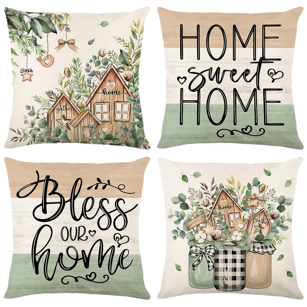wyooxoo Throw Pillow Covers 20x20 Set of 4 Spring Pillow Covers Decorative Farmhouse Cushion Case for Sofa Couch Outdoor Living Room Home Decor