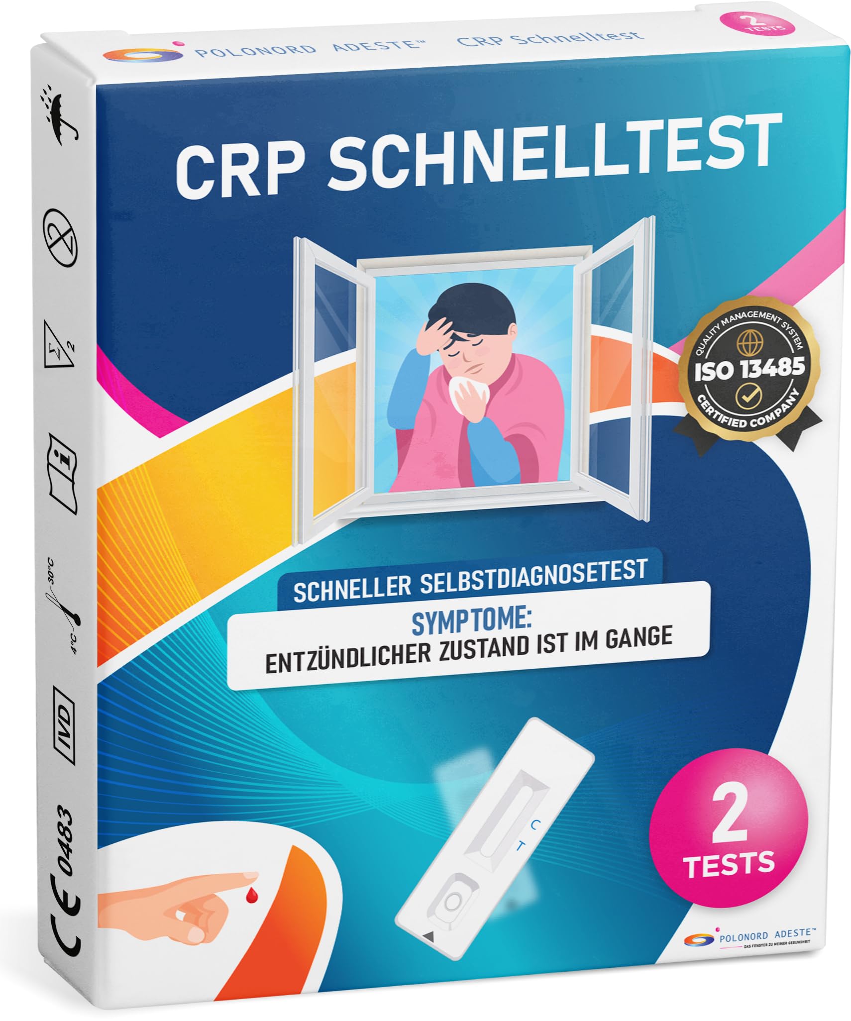 ADESTE CRP TEST SCHNELLTEST – CRP Schnelltest zur Eigenanwendung zur Erkennung bakterieller Infektionen und Entzündungszustände. Packung mit 2 Tests