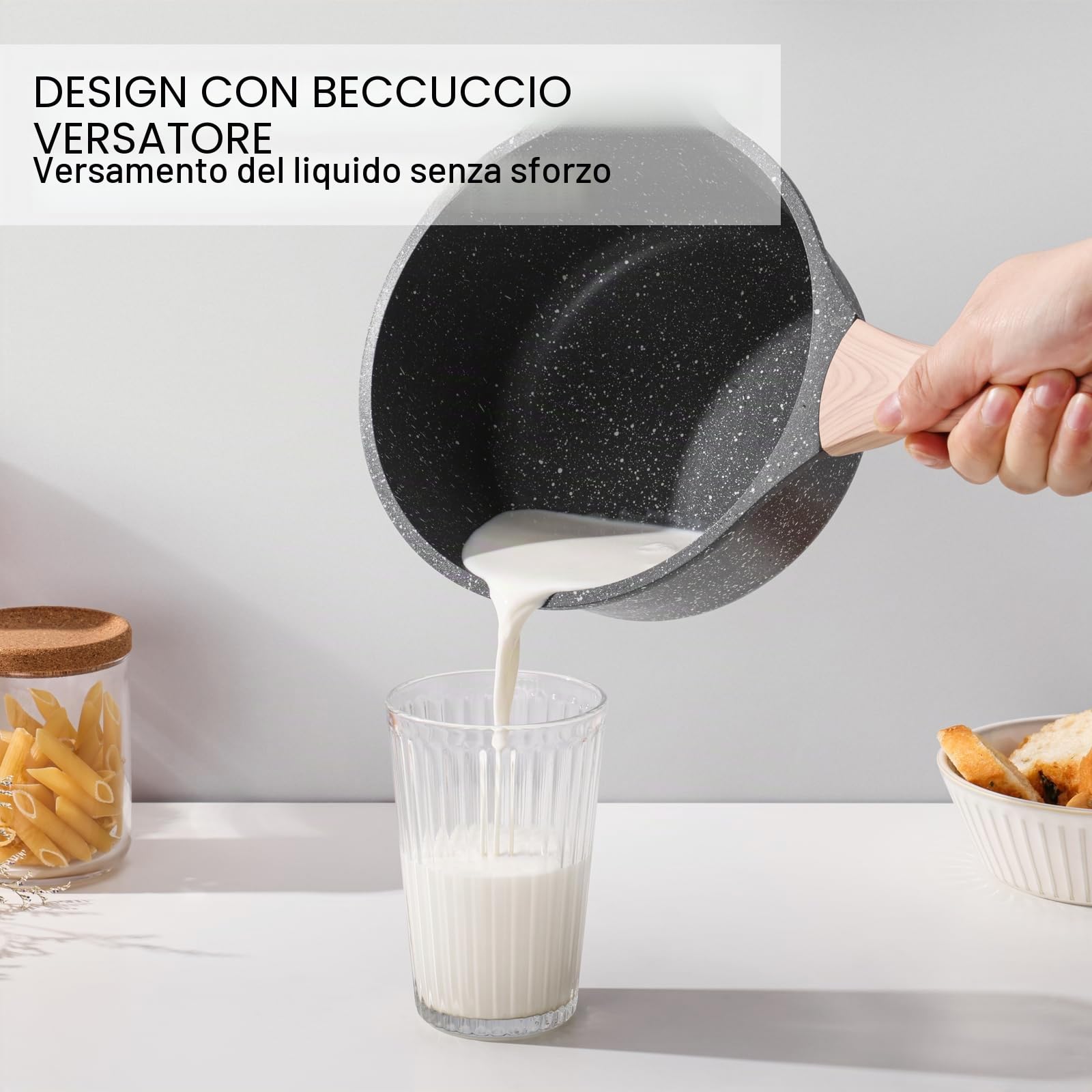Kordisen Set Casseruole con Coperchio, 16cm+20cm, Pentola Antiaderente in Granito, Beccuccio Versatore, Induzione Multifunzionale, Senza PFOA/PFOS