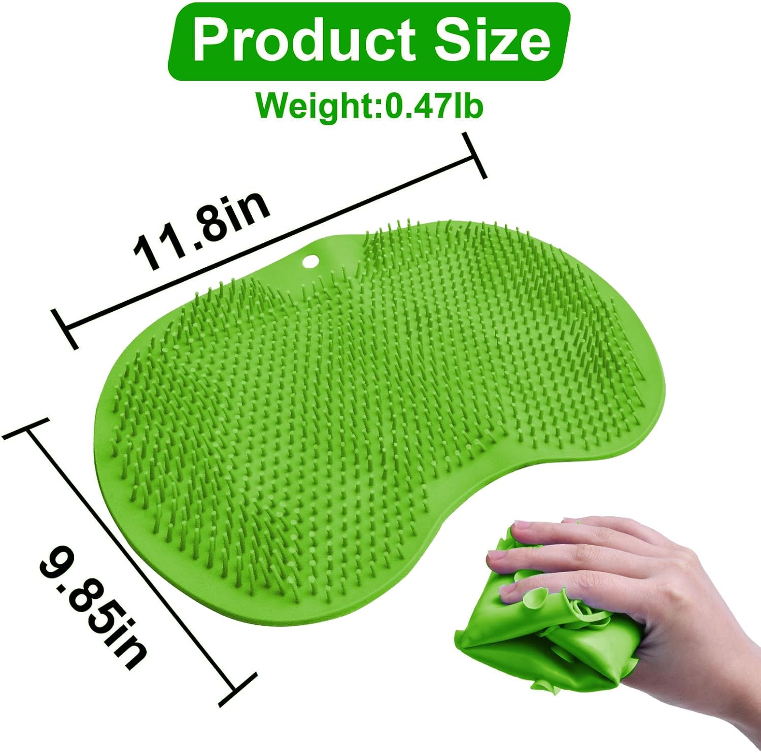 Shower Foot Scrubber Mat with Non-Slip Suction Cups, Back Exfoliating Bath Wash Pad and Massager for Deep Cleaning and Relaxation, Wall Mounted Foot Scrubber Cleaner for Men and Women,Green Green-9.85 in*11.8 in