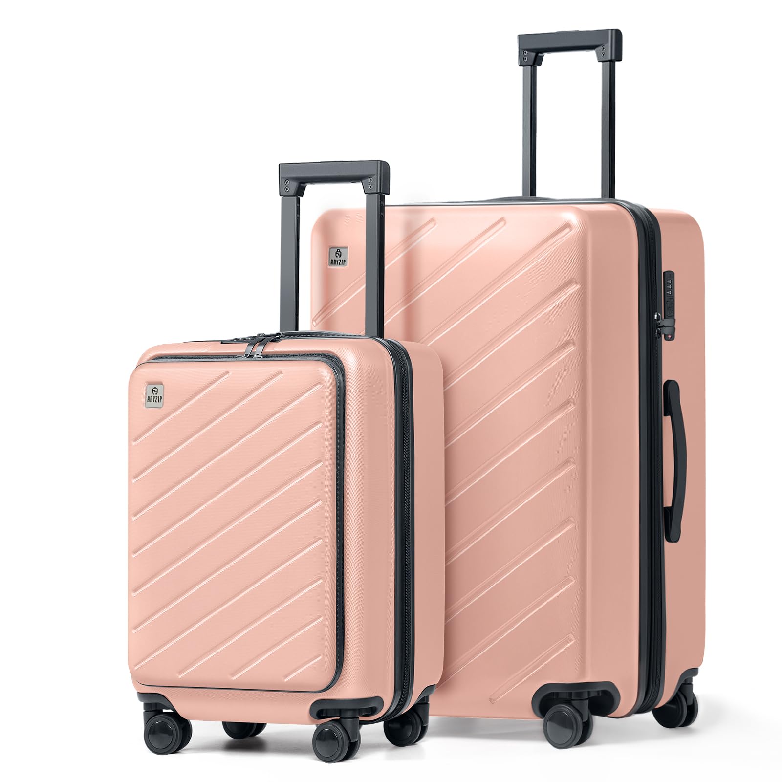 AnyZip Luggage Set 2 Piece Suitcase Set Carry On with Pocket Compartment ABS+PC Spinner Wheels TSA Lock (Pink, 2-piece Set)