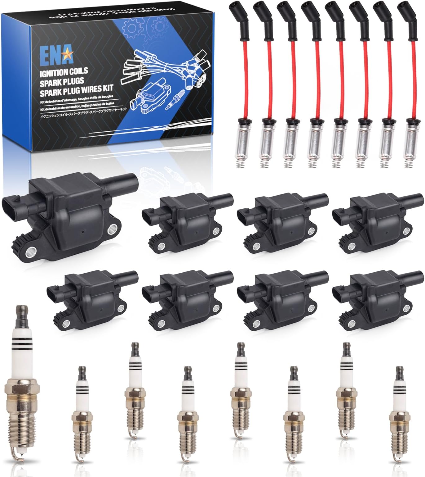 8 Pack UF413 Ignition Coil 41962 Spark Plug and 48322R Wires Set for 5.3 6.0 6.2 Compatible with Buick Cadillac Chevrolet GMC Hummer Escalade Express Savana 2500 5.3L 6.2L 6.0L 4.8L for 12570616