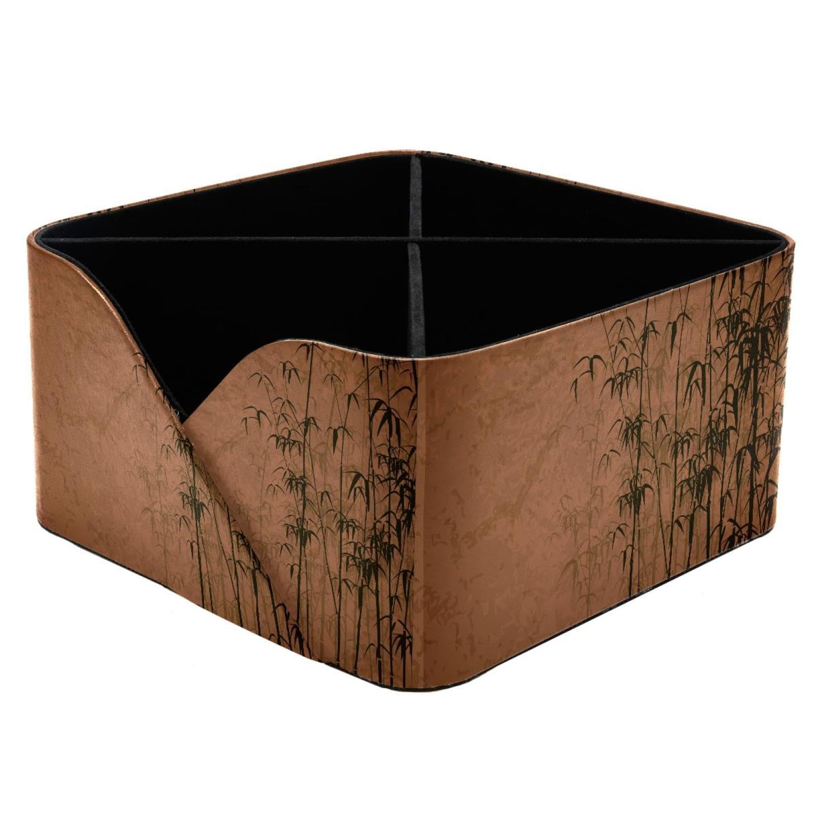 KengjuTesu Vintage Bamboo Forest Desktop Organizer Pen Holder, Rectangular Pencil Cup for Office, Study and Makeup Stations