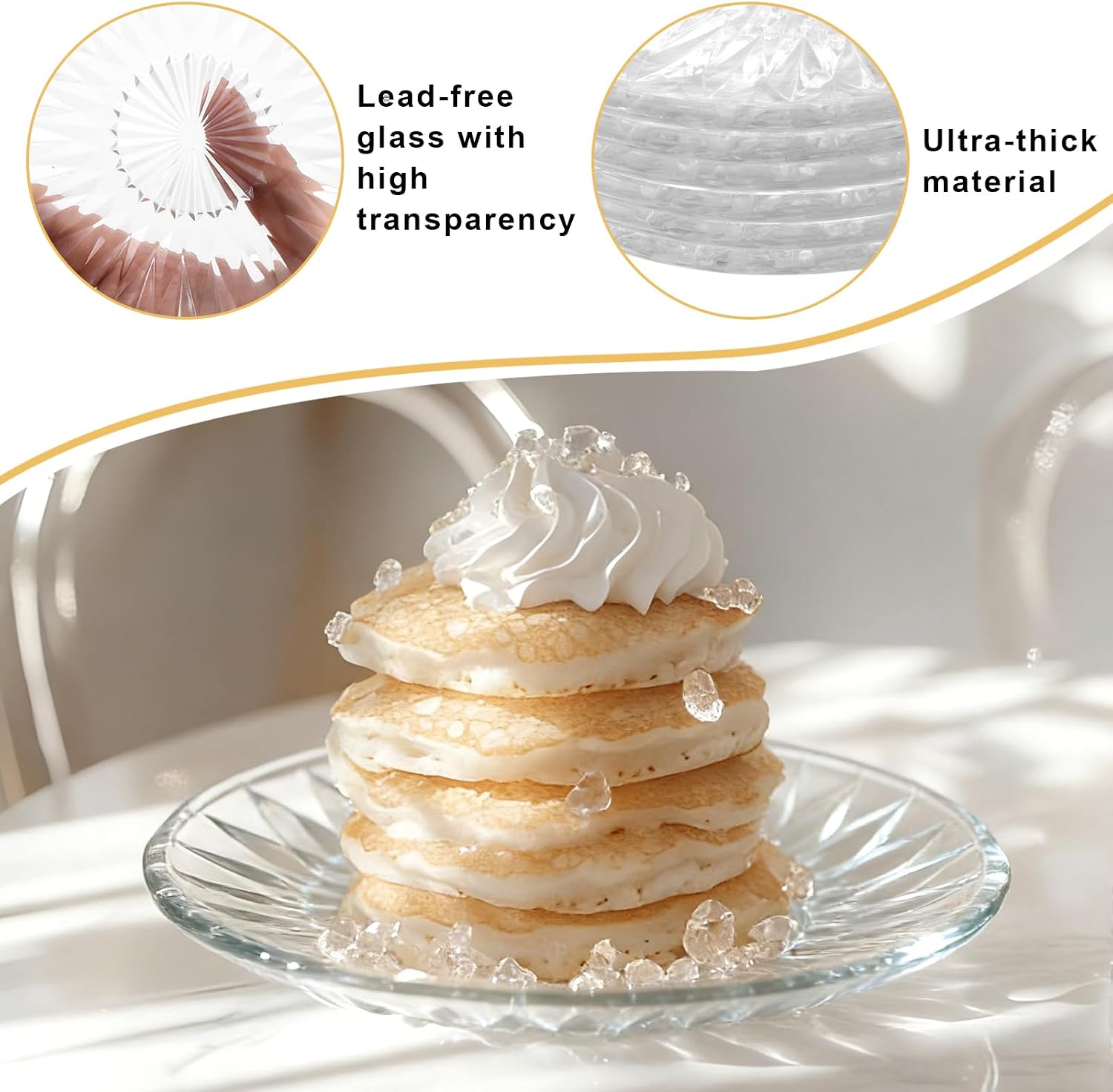 6 Pack Clear Glass Plates 6 Inch Crystal Glass Appetizer Plates | Diamond Textured Dinnerware Set Home Wedding Party Crystal Dishes Dishwasher Safe for Fruit Salad Appetizer Dessert