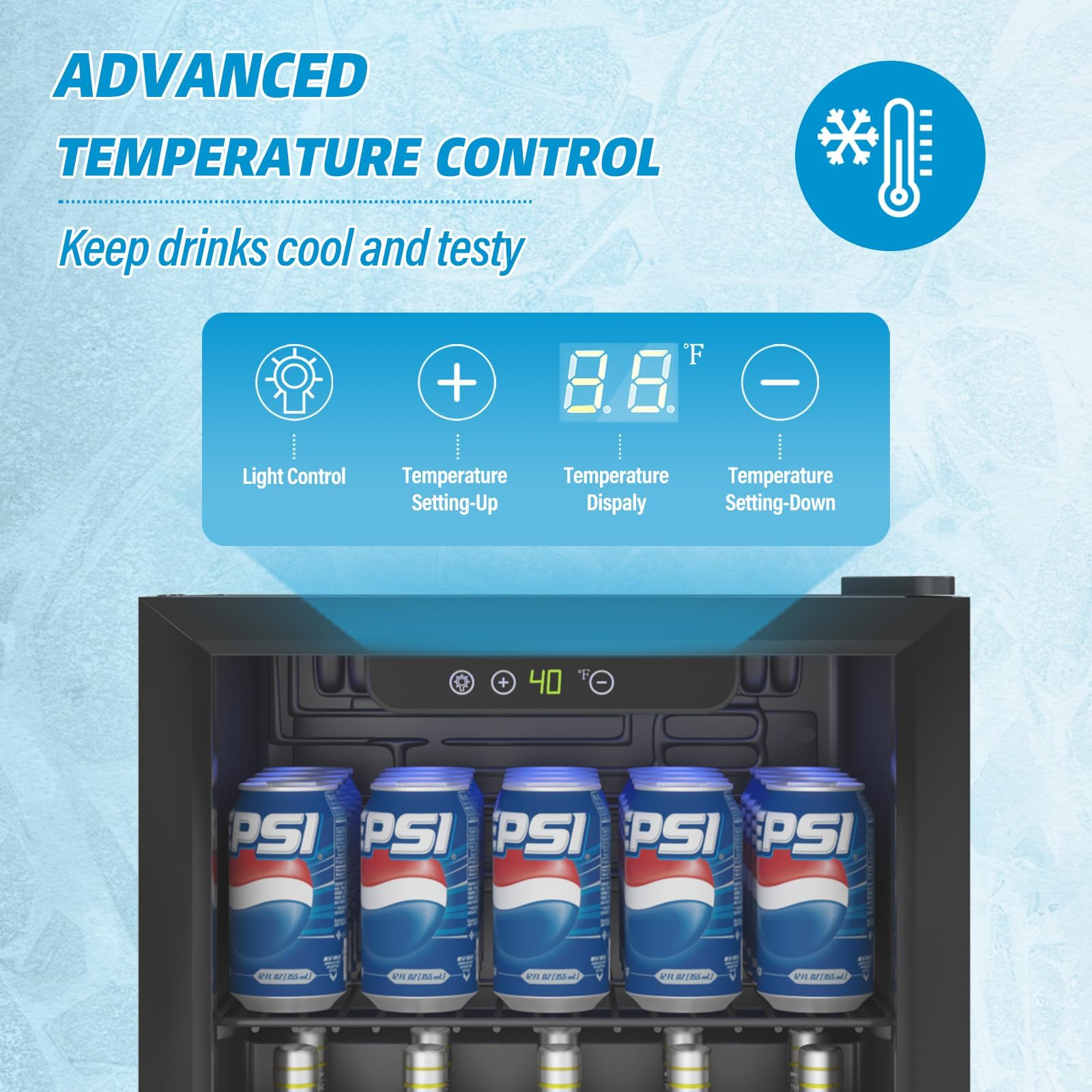 Erivess Compact Beverage Refrigerator,60 Can/1.3 Cubic Feet Fridge With Glass Front Door For Soda, Beer Or Wine, Under Counter Small Refrigerator With Adjustable Shelve & Digital Display on Fridge.com - View 6