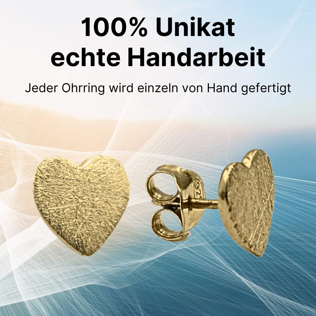 Ohrstecker Herz 925 Silber, Gold & Roségold, 9 mm eismatt