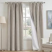 Linen Textured 100% Blackout Curtains for Bedroom Waterproof Room Darkening Window Drapes for Living Room Rod Pocket Drapes Thermal Insulated Curtains 2 Panels with White Liner 52 x 95 Inch, Stone