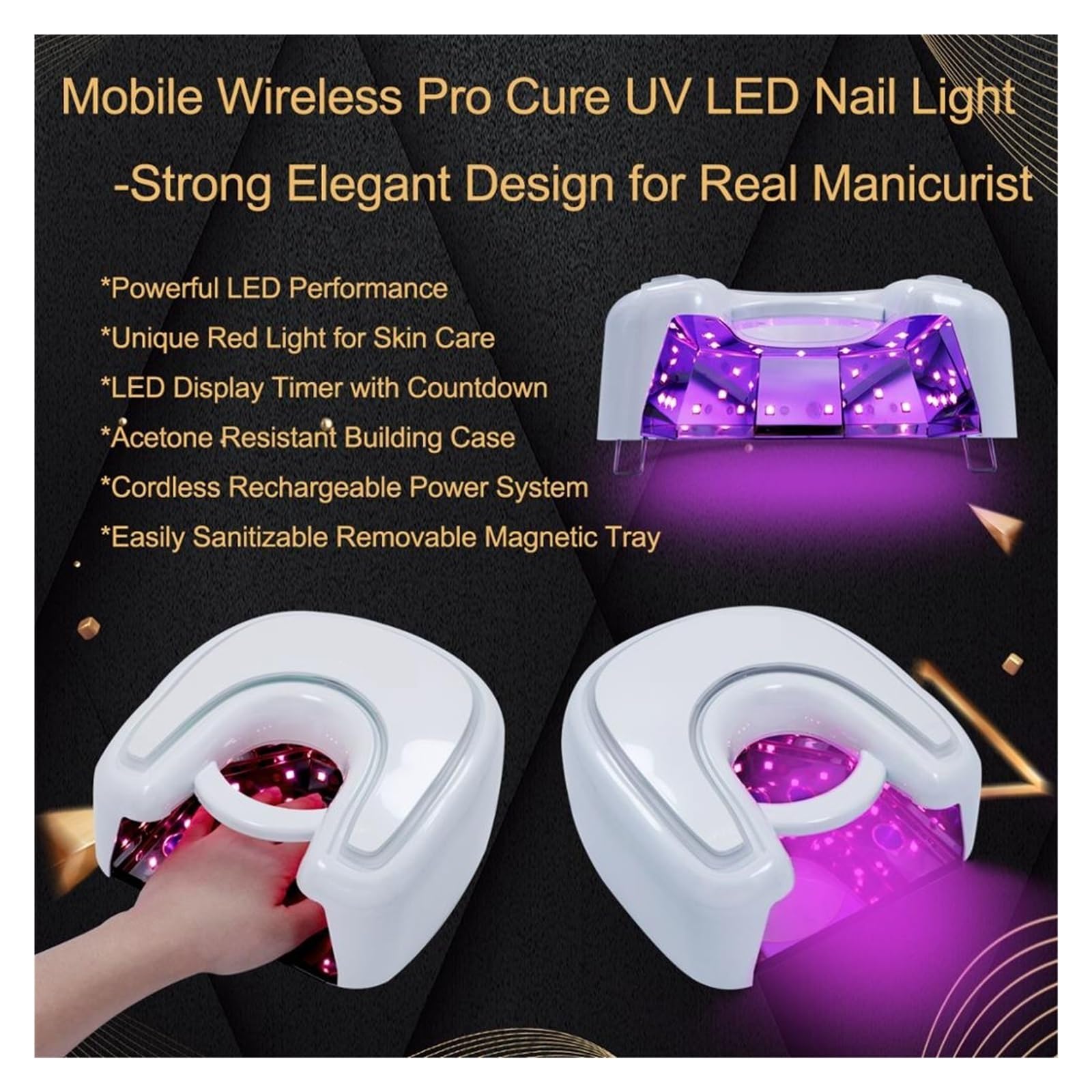Lampada LED per unghie, Lampada for unghie a LED UV da 48w Lampada for unghie a LED senza fili Batteria al litio ricaricabile Lampada for unghie a LED UV Lampada for cure professionale Manicure Art pe