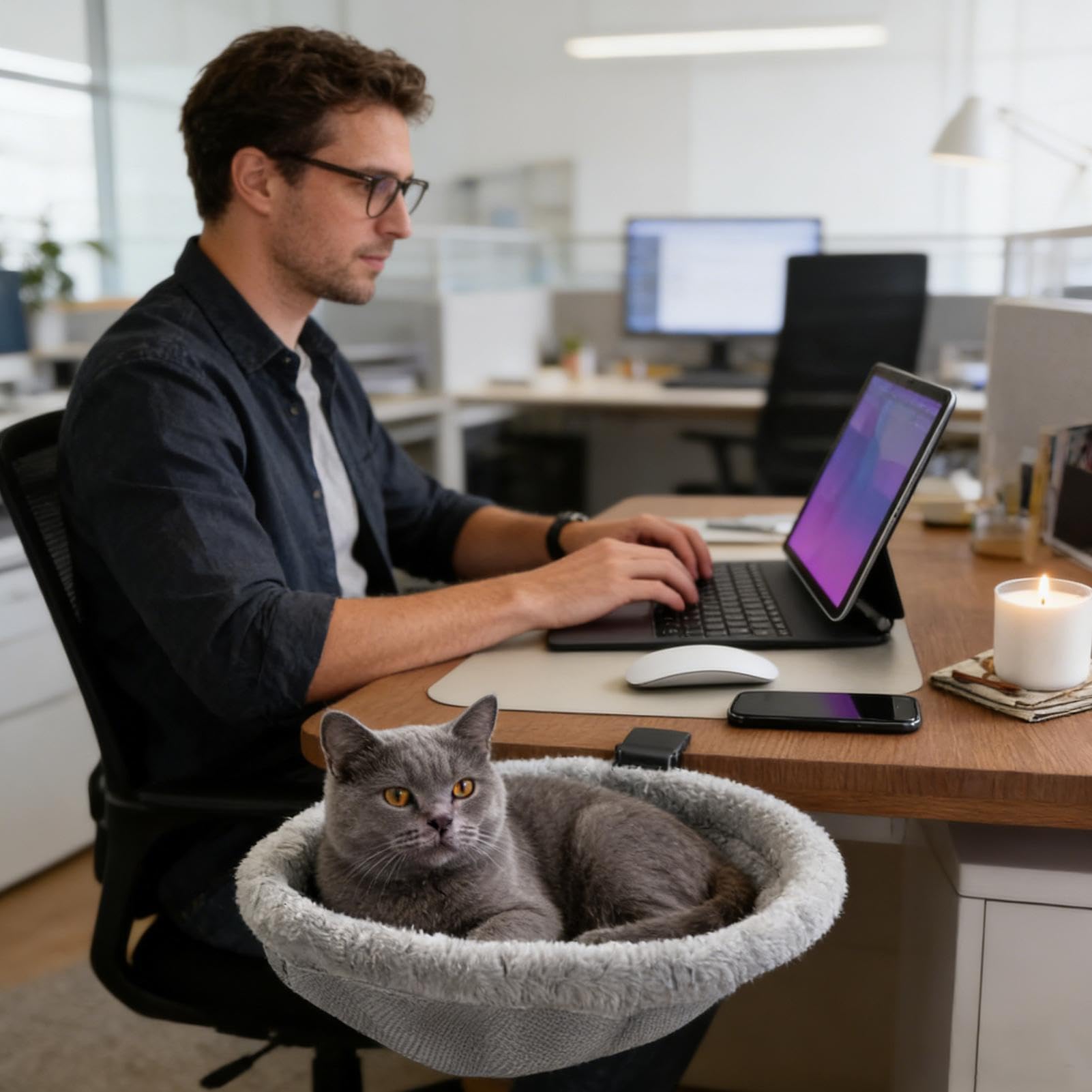 Hamaca para Escritorio de Gato,Percha Plegable Que Ahorra Espacio - Hamaca fijada al Escritorio - para Interior, Oficina en Casa, Sala de Juegos, Mesas, Estanterías, Puertas, Pequeño, Mediano,