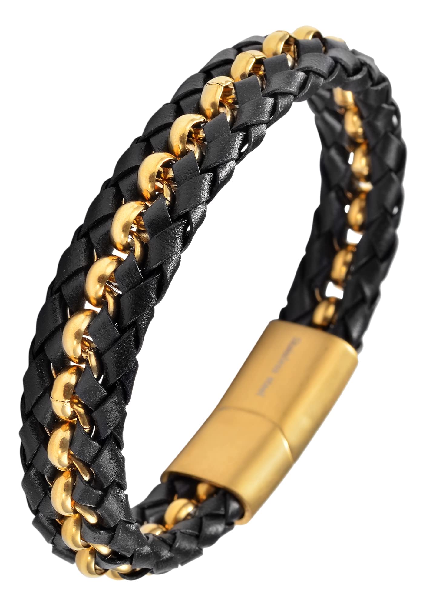 Akzent Evzen 5040310 - Bracciale unisex in ecopelle e acciaio INOX con chiusura magnetica