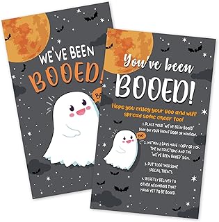 Halloween Party Game, We’ve Been BOOED, You’ve Been BOOED Game, 40Game Cards Per Set, for Family, Office or Neighborhood Happy Boo Day Celebrate Halloween Party Decor Supplies-a09