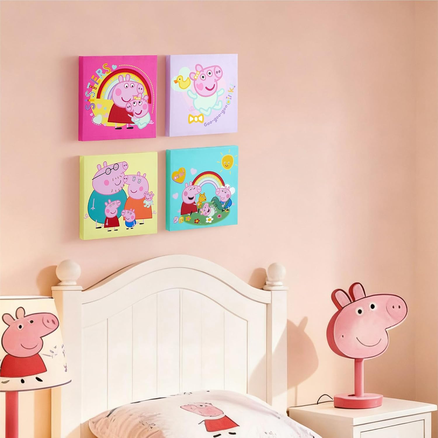 Peppa Pig 4 Piece Wall Art Set,Kids Room Décor, Nursery & Playroom Decoration, Cartoon Character Canvas Prints,Each 11"x11"