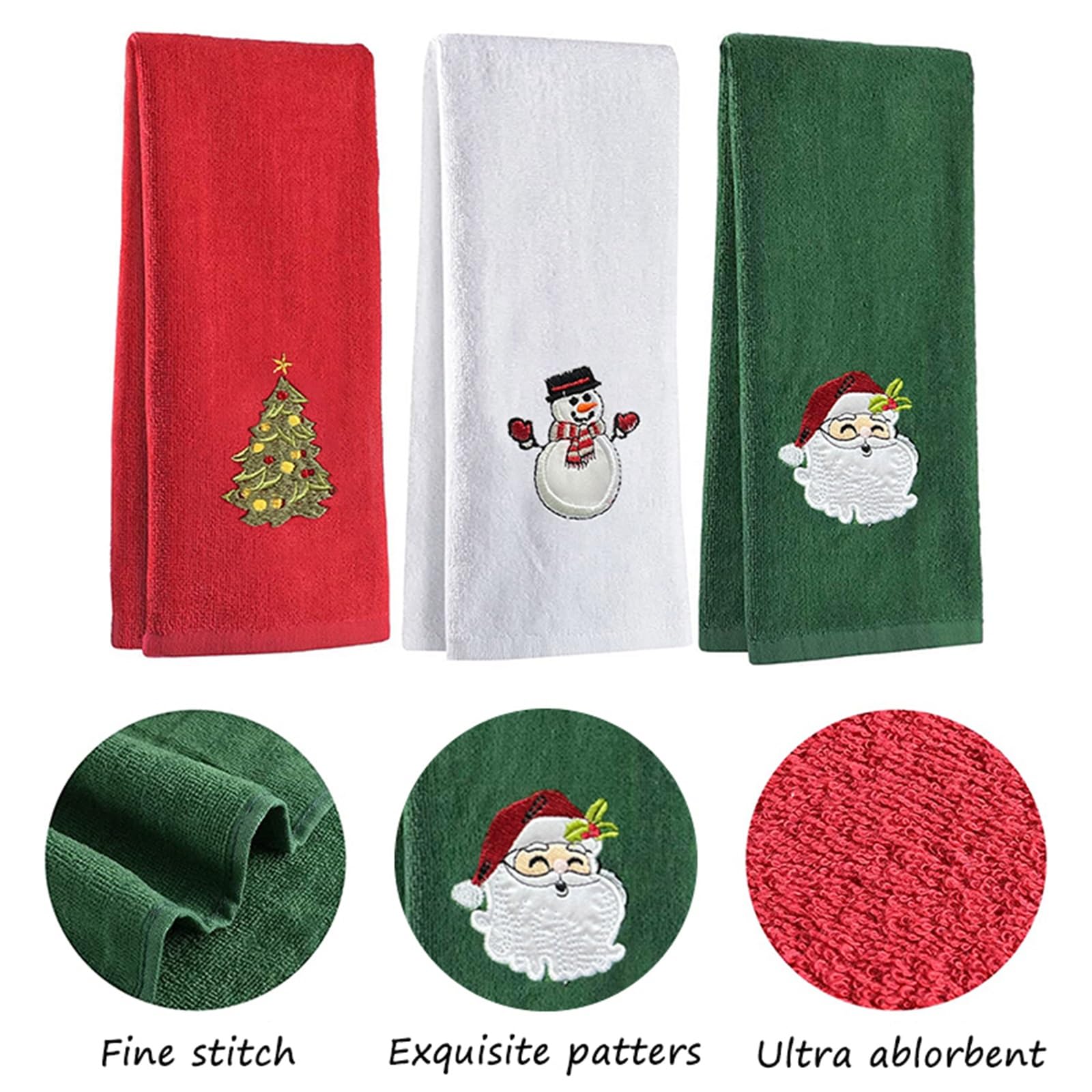 MCEAST Lot De 3 Essuie-mains De Noël En Coton Brodé, 35,6 X 63,5 Cm, Serviettes De Bain De Noël Brodées à Carreaux Rouges Et Noirs Pour Salle De Bain, Cuisine, Débarbouillettes Douces
