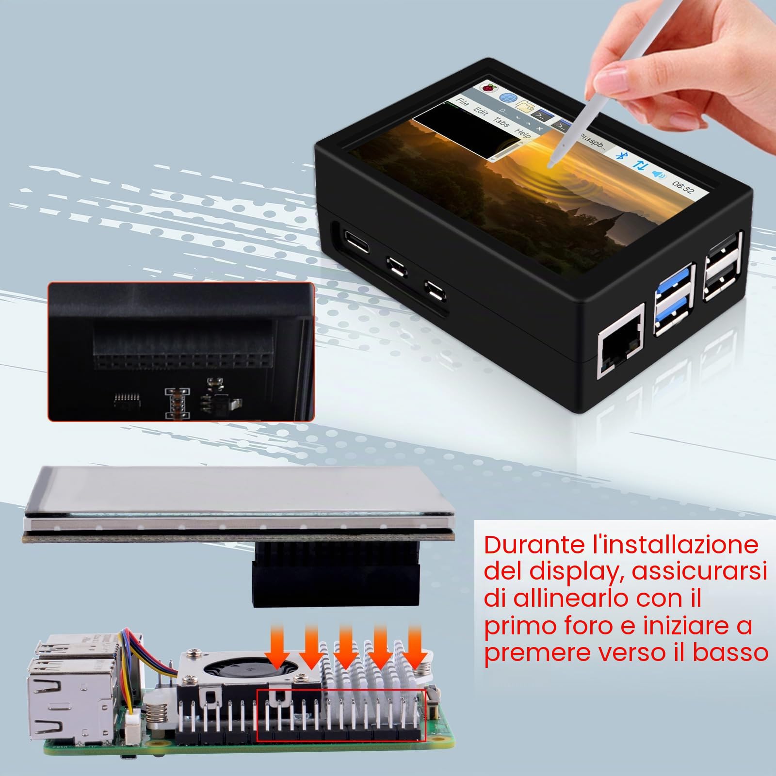 GeeekPi Display per Raspberry Pi 5, Touchscreen da 3,5 Pollici con Custodia, Monitor LCD TFT 480x320 60 fps e Dispositivo di Raffreddamento Attivo Ufficiale