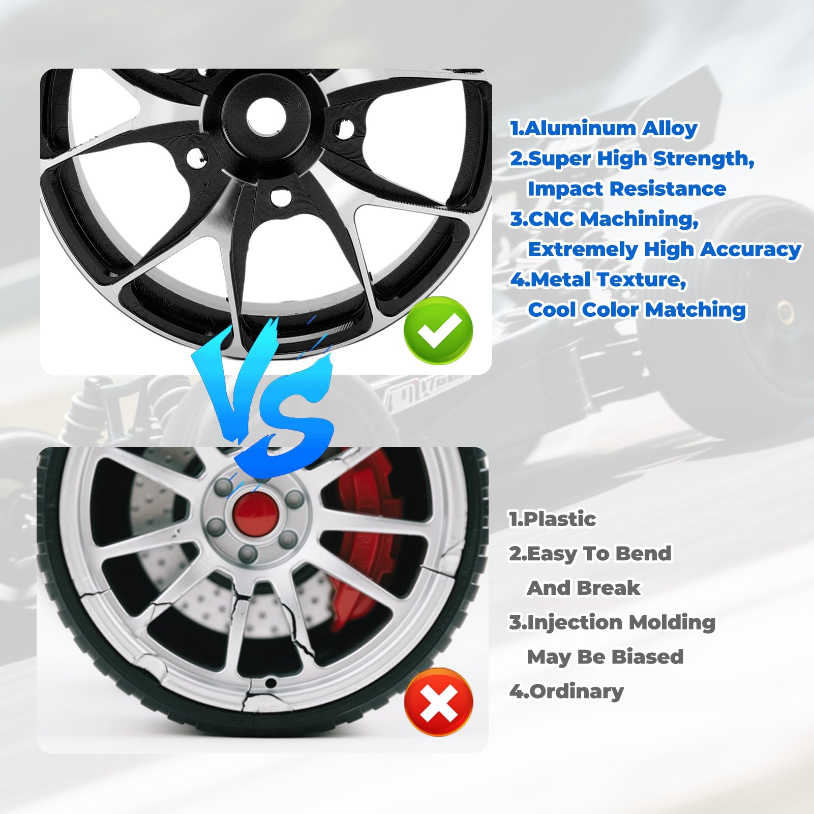 4 pz Ruote RC Resistente All'Usura Alluminio Diametro 52mm RC Accessori Cerchio Auto per 1/10 Piatte Auto Sportiva Strada Auto e Deriva Auto Da Viaggio Modello di Ruote Giocattoli (Blu)