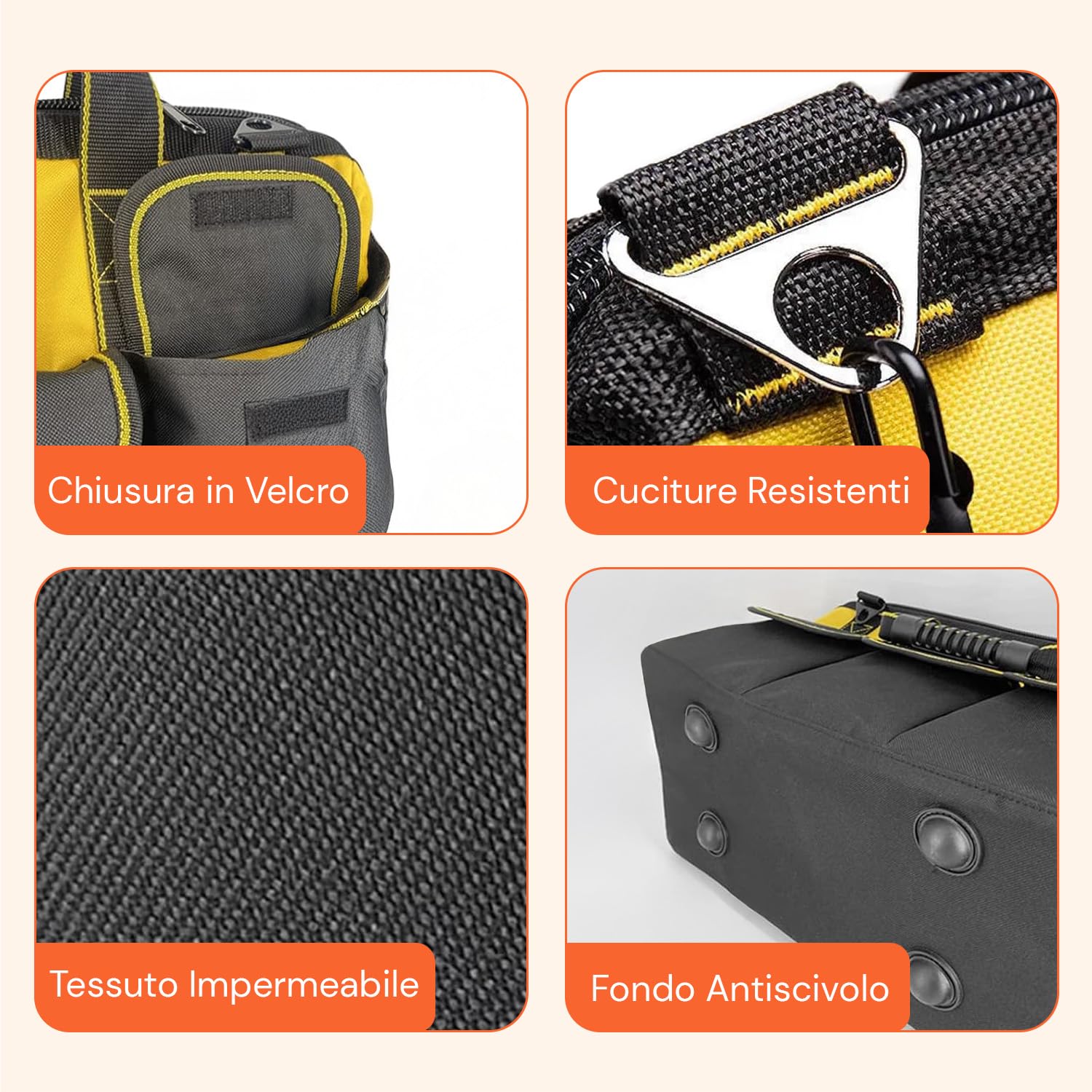 Daimann - Borsa Porta Attrezzi Multitasche in Tessuto Oxford Impermeabile con Base Rigida, Manico Confortevole per Uso Professionale e Fai-da-te