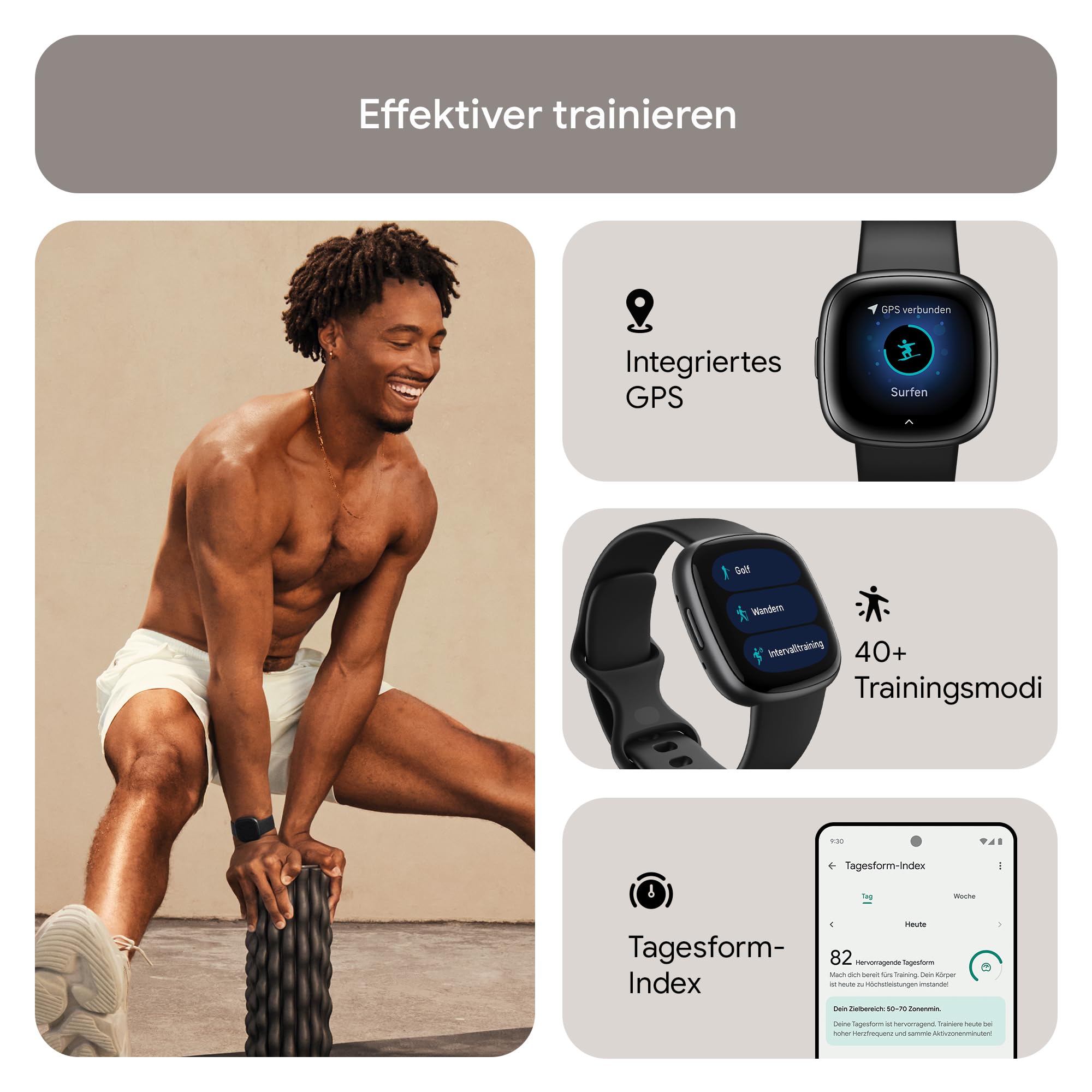 Google Fitbit Versa 4 Smartwatch Fitness-Tracker GPS Telefonfunktion 6 Tage Akkulaufzeit 40+ Trainingsmodi kompatibel Android iOS