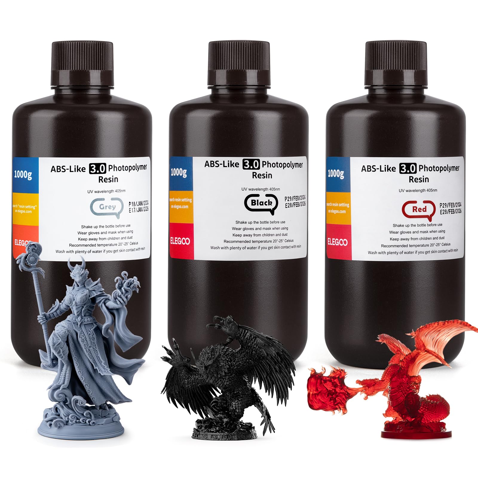 ELEGOO ABS-Like 3D Printer Resin 3.0, 405nm UV-Curing Photopolymer Resin for Mars Saturn Jupiter MSLA DLP LCD 3D Printers with Strength and Toughness,