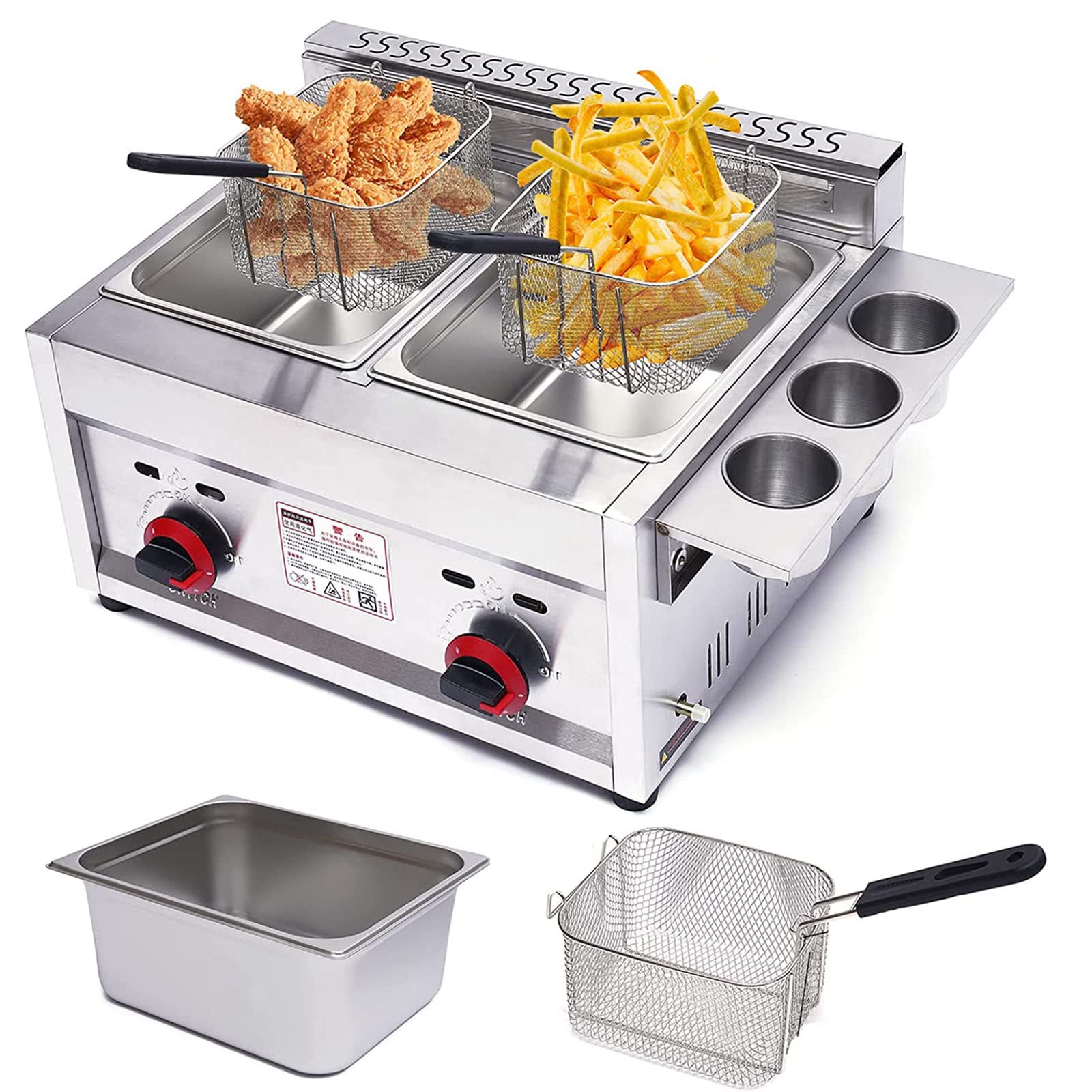 IUokLU Deep Fryers Countertop Deep Fryer Stove Stainless Steel Commercial Deep Fryer with 2 Pans and Baskets for Restaurant,Home,Kitchen,Snack Bars,Commercial,Stalls,Frie
