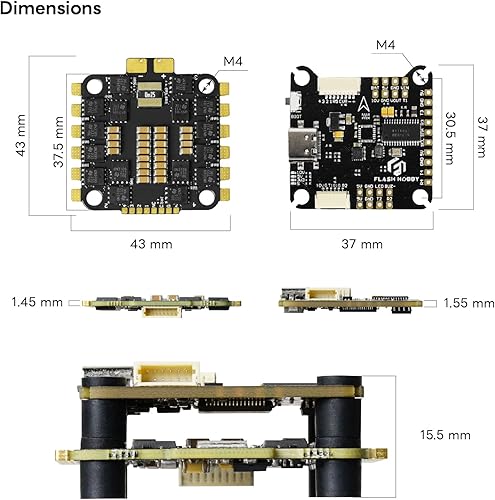 Miniatura 5 de Controlador de vuelo F7 Pila 1.201 x 1.201 in Drone controlador de vuelo pila con controlador de velocidad electrónico 4 en uno 60A para 3  6S Lipo