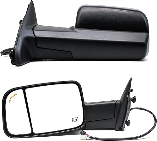 JZSUPER Espejos de remolque aptos para Dodge Ram 1500 2009-2018, Ram 2500, Ram 3500 con luces de charco calentadas de vidrio ajustable con sensor de