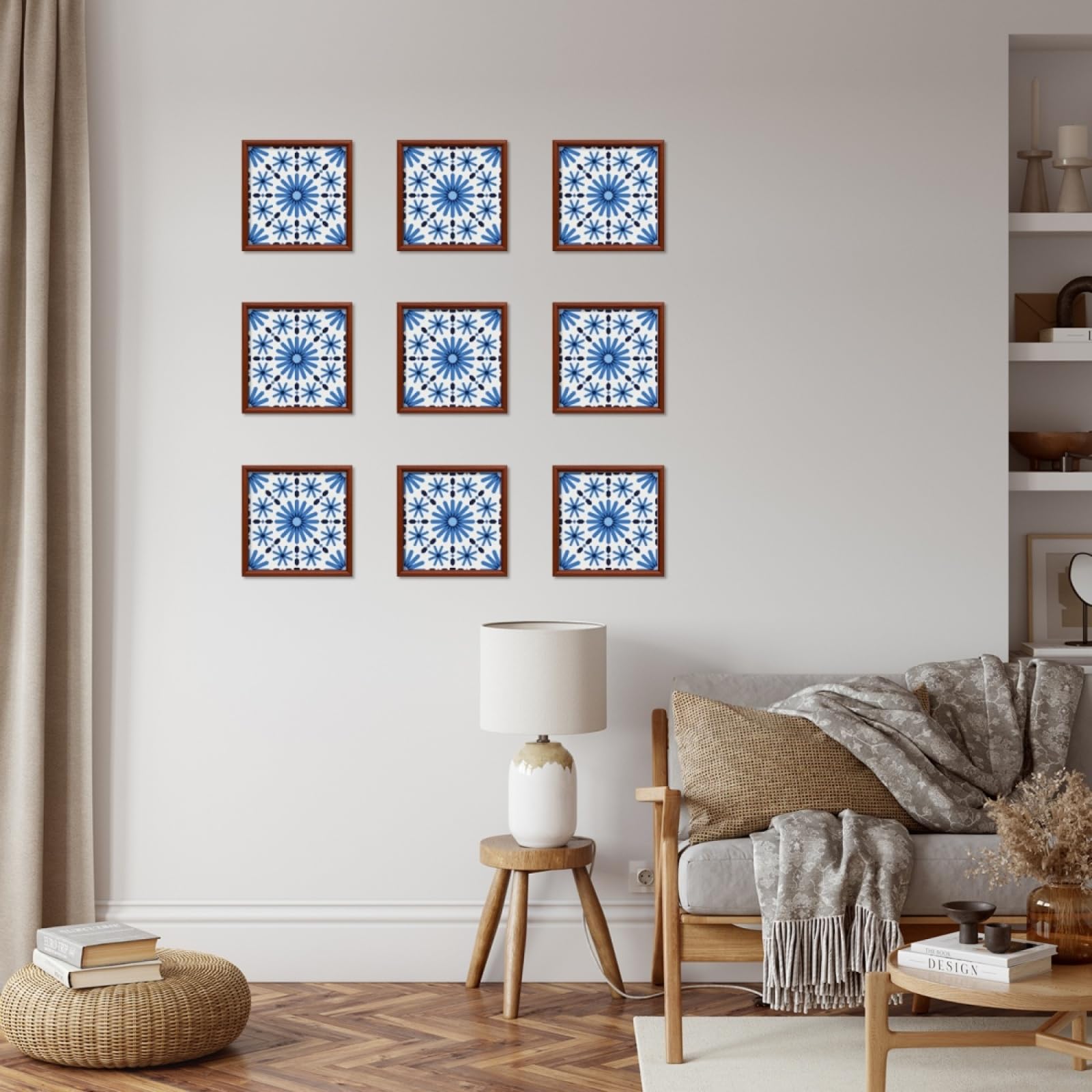 Tile Stickers Sky Blue Geometry Stick on Kitchen Tiles Self Adhesive Wall Tiles PVC Peel and Stick Tile Covers Transfers Oil-Proof Kitchen Splashbacks for Walls Removable 10x10cm/48 Pcs