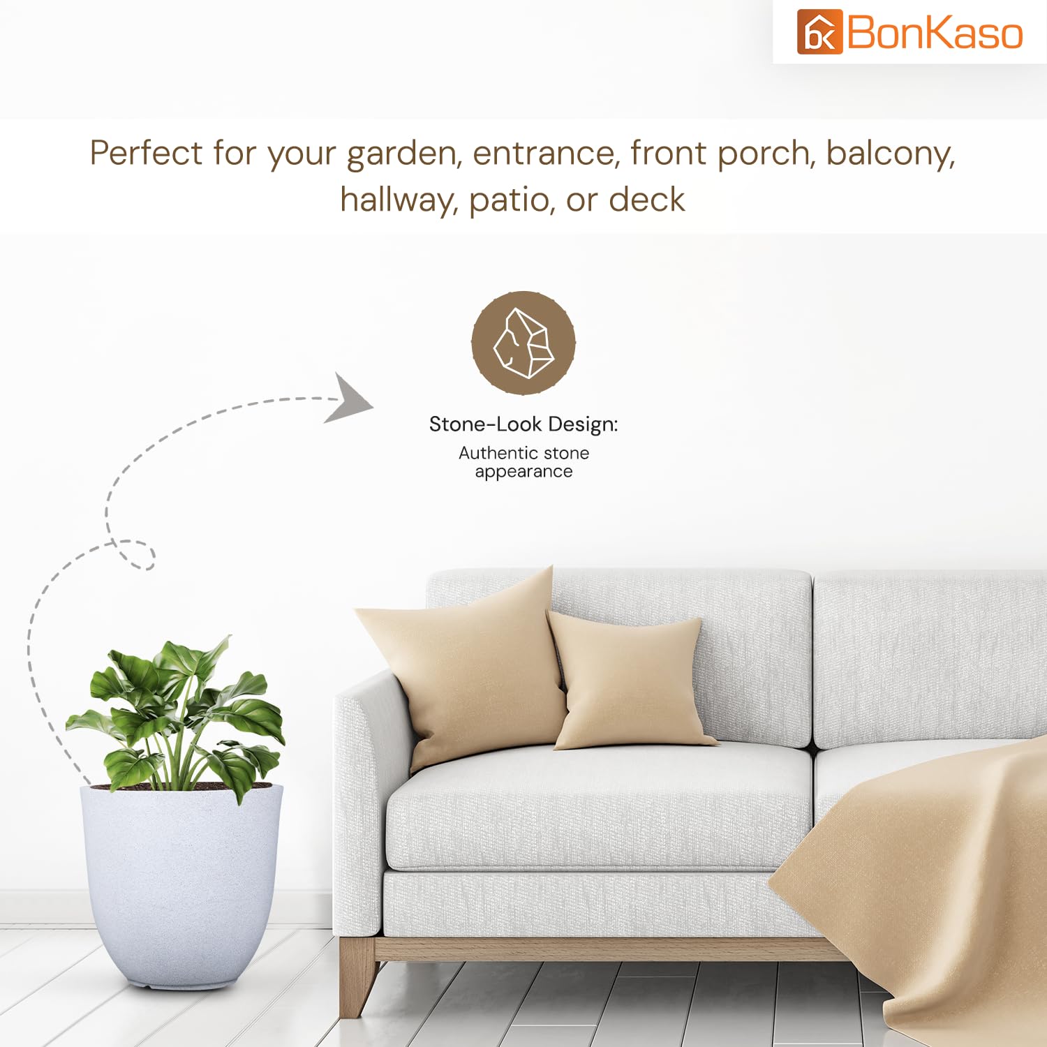 BonKaso 12 Inch White Jaguar Planter - Durable & Lightweight -6 BonKaso 12 Inch White Jaguar Planter - Durable & Lightweight -6