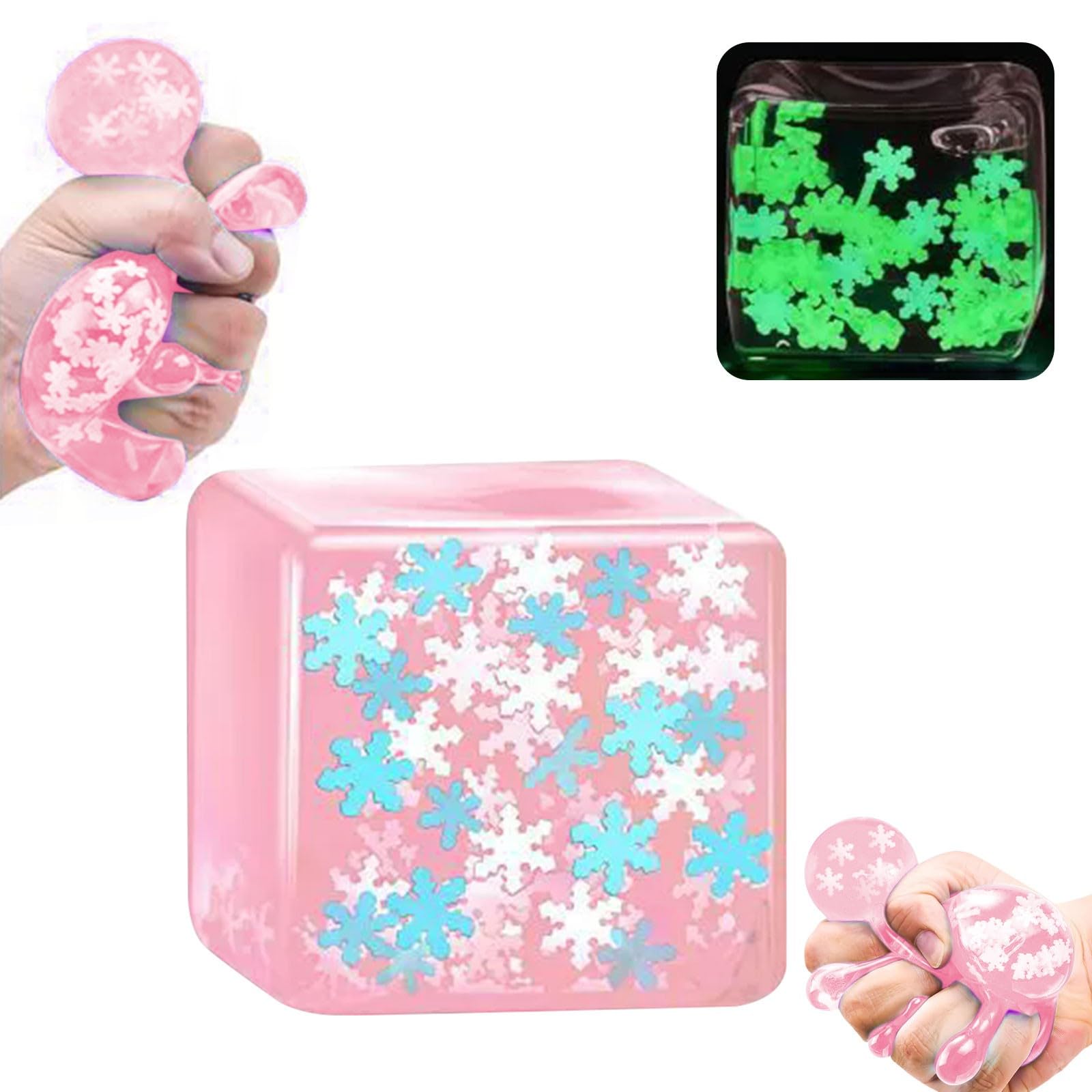 Squishy Nice Ice Cube Squeeze Toys, Ocean Seashell Ice Cube Stress Ball, Night Light Fidget Stress Cube Fidget Toy for Anxiety Relief, Not Easy to Fall Off Sensory Toys (Nightlight,B) — image 1