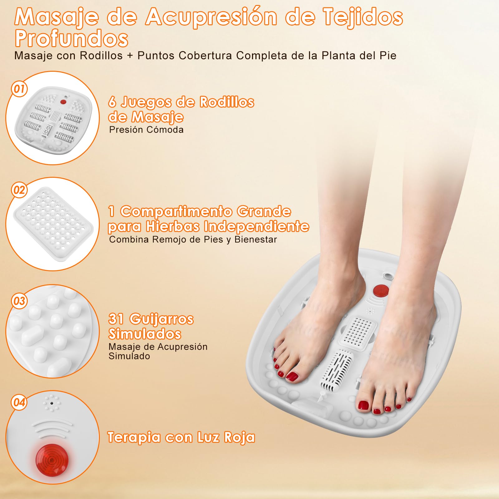 Masajeador de Pies con Agua Plegable,Masajeador de Pies con Calefacción, ControlRemoto, Burbujas, Piedra Pómez, 24 Temperatura，6 Temporizador, 6 Rodillos, Luz Roja