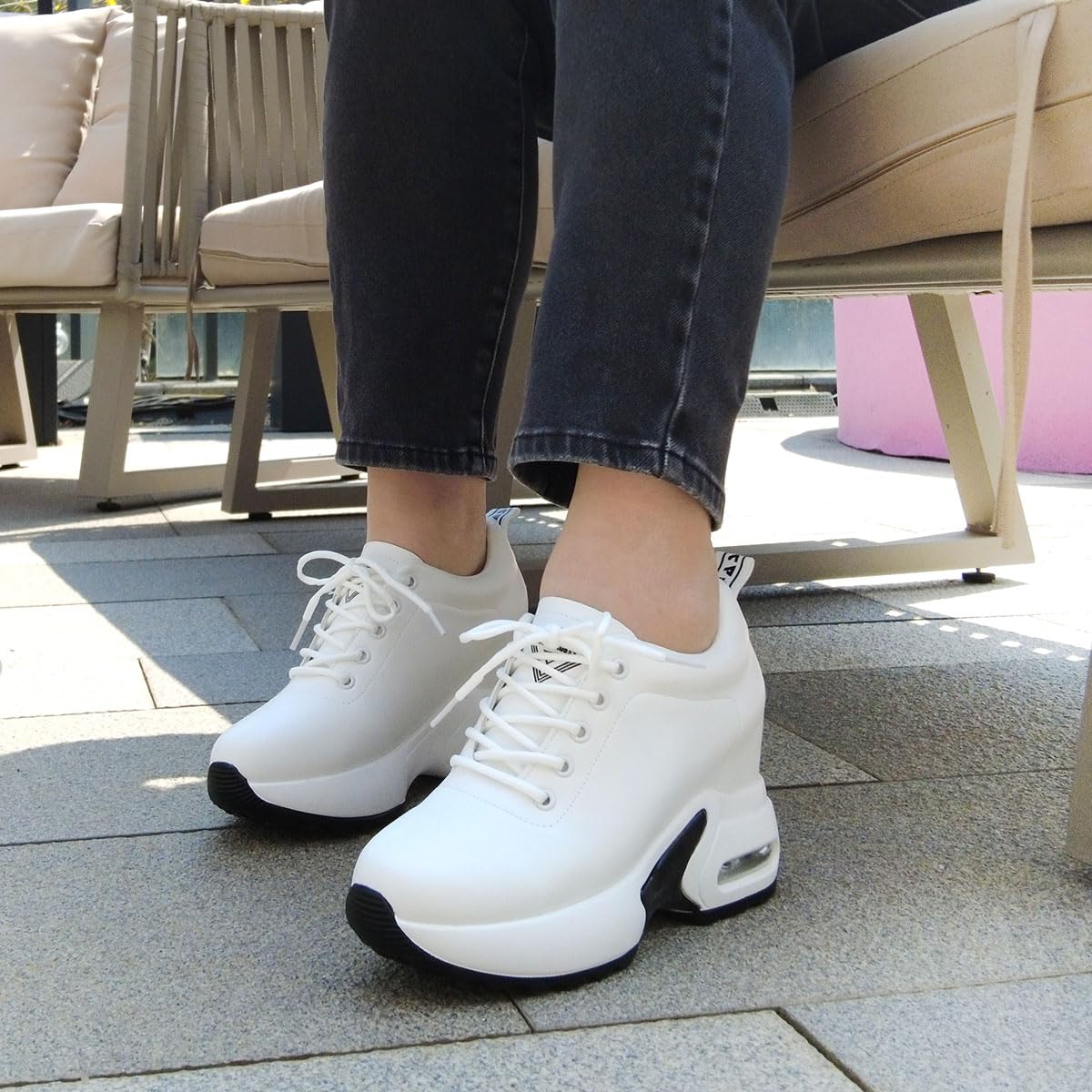 Sneakers Alte con Zeppa Donna Platform Scarpe da Ginnastica Pelle Scarpe Casual