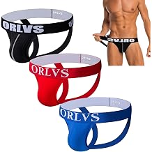 3 Pack Men's Thong Underwear Jockstraps Athletic Supporters for Men, 95% Cotton Wide Belt Jock Straps