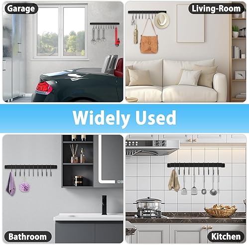 Miniatura 3 de Colgador de cocina montado en la pared con 10 ganchos, riel de cocina de hierro forjado, estante para utensilios, ollas colgantes, sartenes, taza de