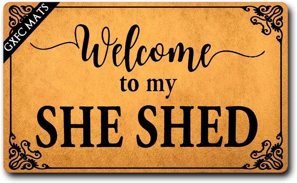 GXFC Funny Mat with Rubber Back Welcome to My She Shed Doormat Welcome Door Rugs Funny Doormat for Entrance Way Monogram Mats for Front Door Mat No Slip Kitchen Rugs and Mats 29"(L) x 17"(W)