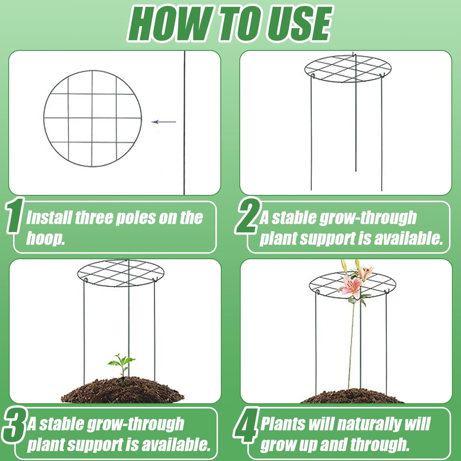Peony Support,Peony Cages and Supports 6Pcs Peony Support 12x18'' Grow Through Plant Supports with 3 Legs Tomato Cages Flowers Support Rings Hoops for Rose, Tomato, Orchids