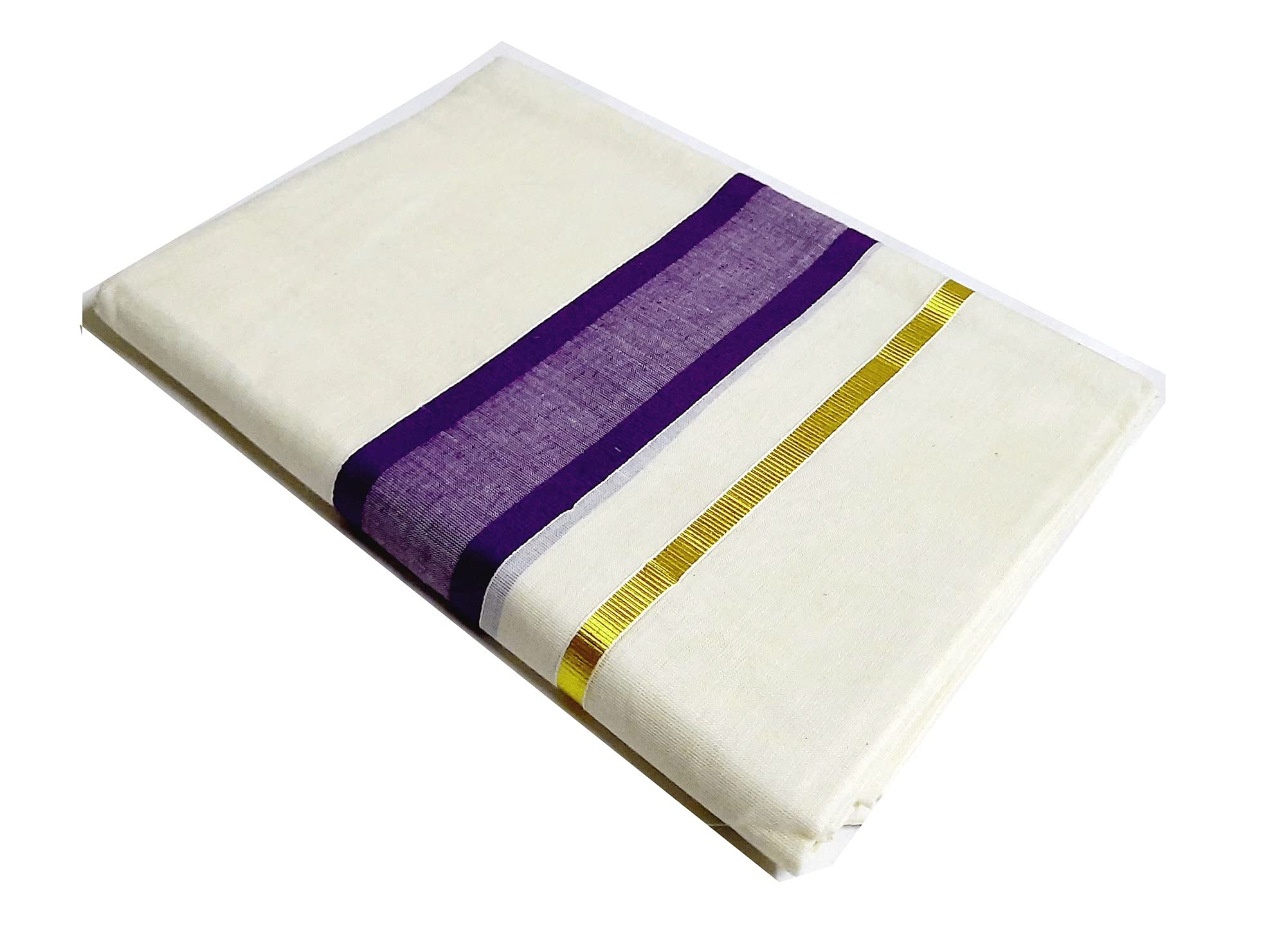 SouthLife Cotton Kerala Mens Double Mundu Colour and Gold Border II
