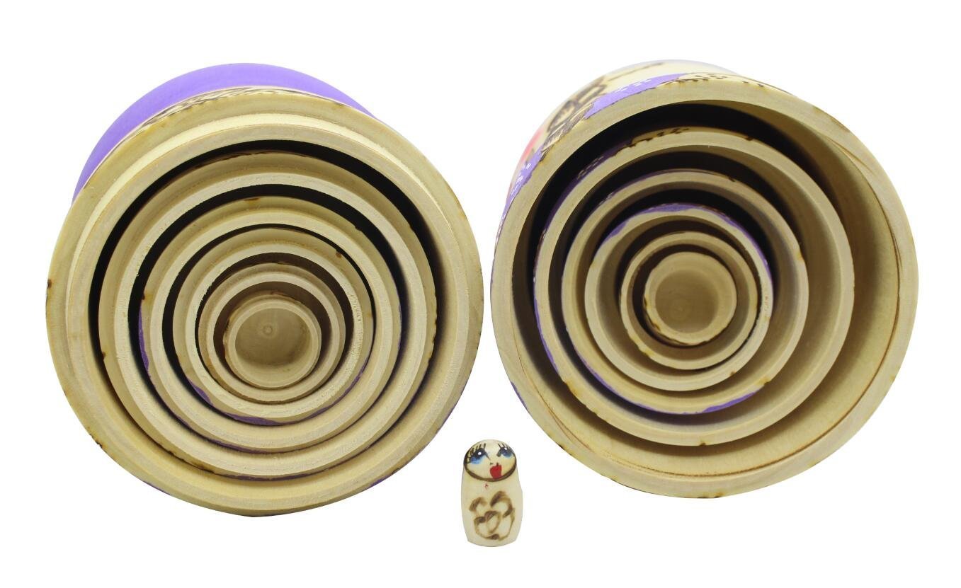 Bambole Babushka tradizionali russe nidificanti in legno Set di 7 matriosche viola giocattolo impilabile regalo per bambini