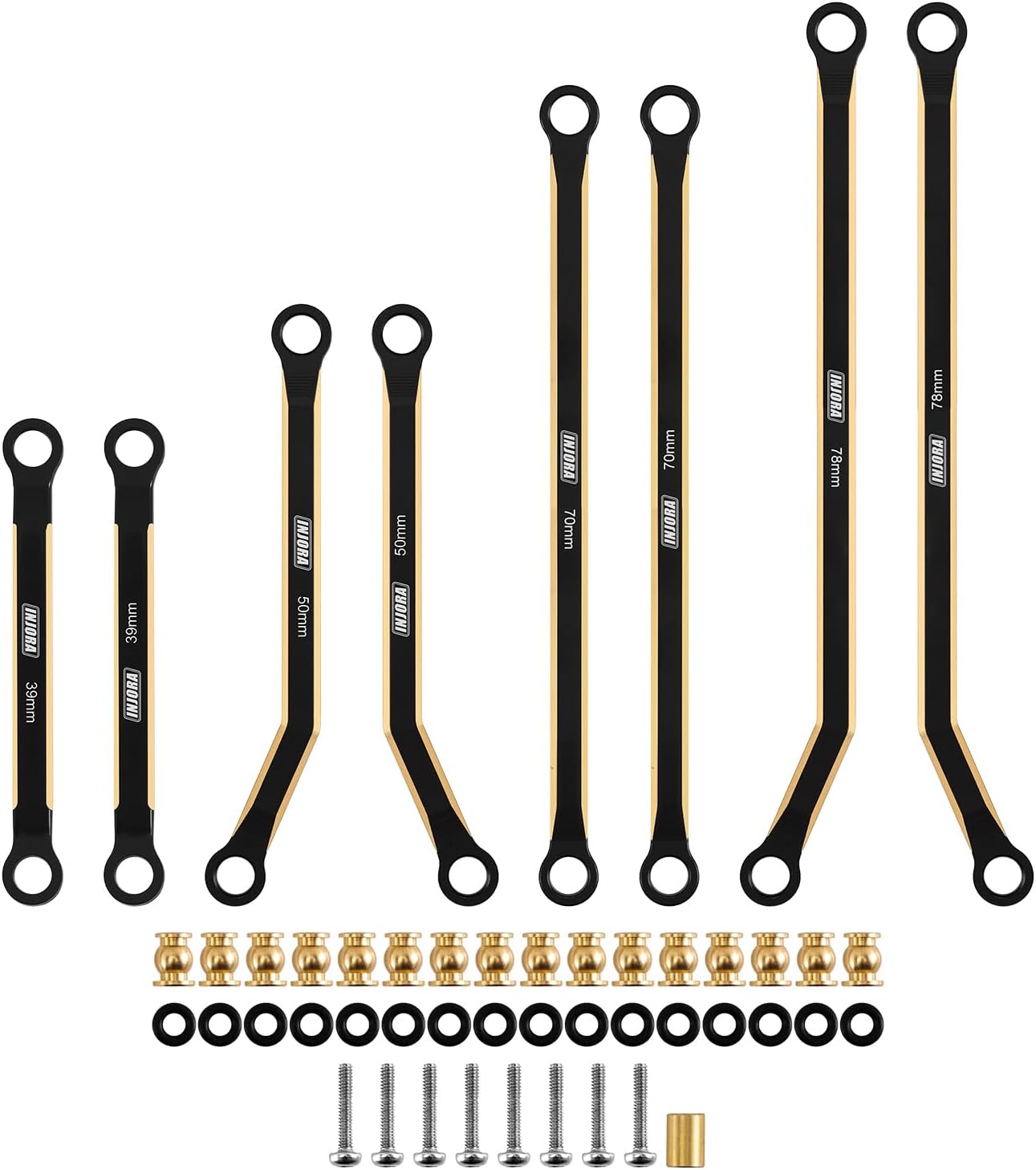 INJORA Brass High Clearance Front 4 Links Set 43g Links Set for SCX24 Gladiator Dodge Power Wagon Axial 1/24 RC Crawler Car(Black Brass)