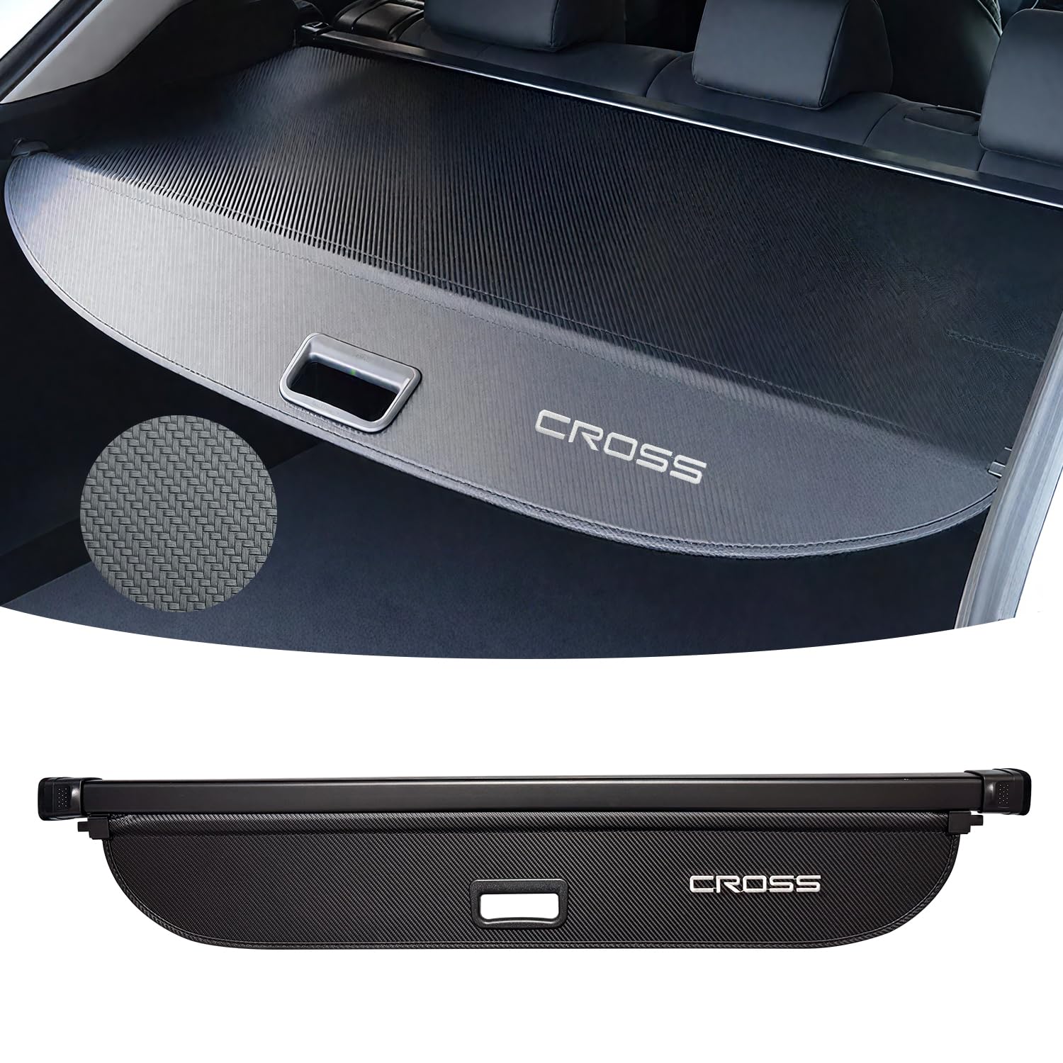 MEKOMEKO 適合 新型 カローラクロス 専用 トノカバー ラゲージ収納 ロールシェード プライバシー保護 耐高温 車種専用設計 カバーカーテン 盗難防止 防水 取っ手あり レザーとアルミフレーム 1PCS 新型 Corolla cross 2021年9月-2025年5月マイナーチェンジ後対応【カーボン調レザー&アルミ合金】CRS-HBK