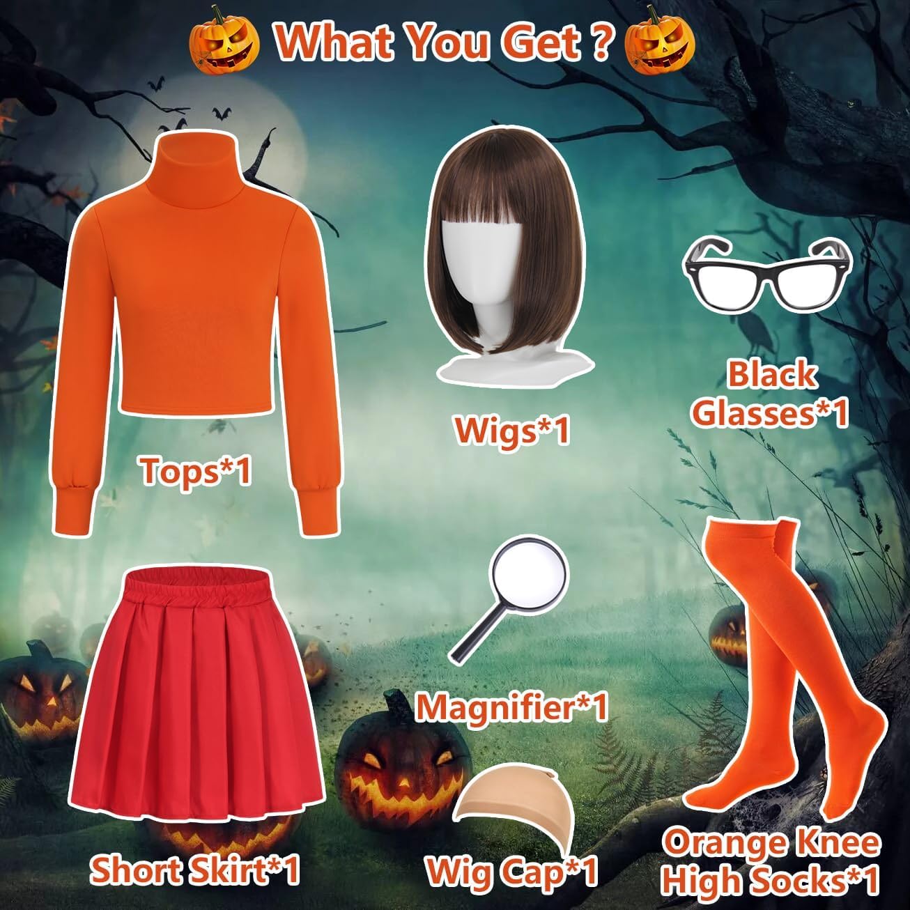 7pcs Adult Halloween Costume Set for Women with Accessories