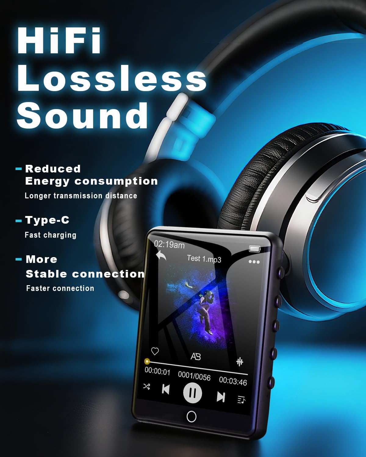 128GB MP3 Player with Bluetooth 5.3, 2.8 inch Touch Screen Digital Music Player, Portable MP3 Player Bluetooth with Speakers and FM Radio, Voice Recorder HiFi Sound Quality for Sports Runners - Image 3