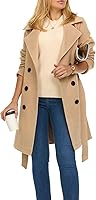 Steve Madden Women's Double-Breasted Trench Coat - Long Faux Wool Winter Coat with Belted Waist