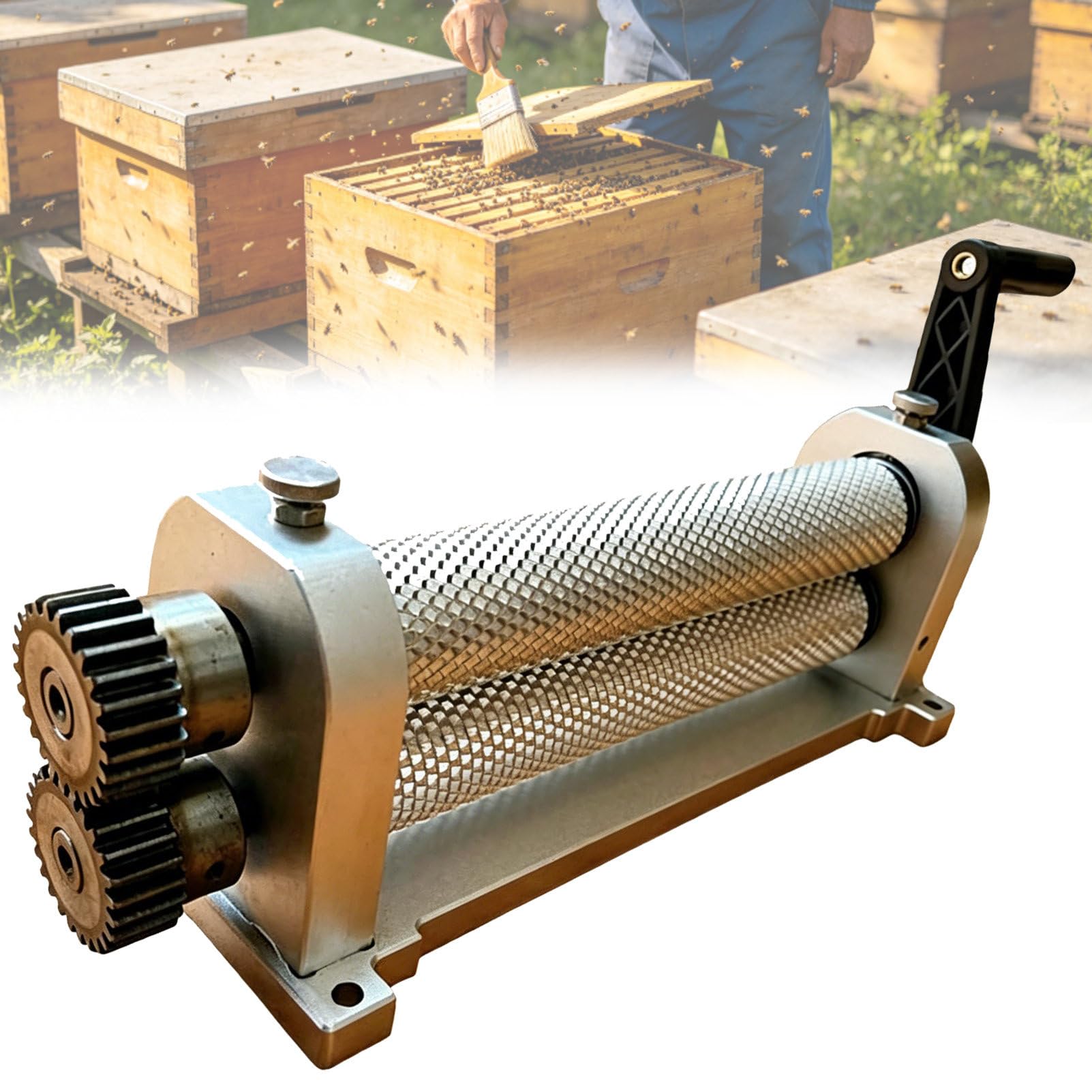 Pvxa Portable Bee Wax Press, Manual Beeswax Comb Foundation Roller Mill, 280mm Beeswax Roller, Aluminum Alloy, for Backyard Hobbyist & Small Apiary 5.4mm