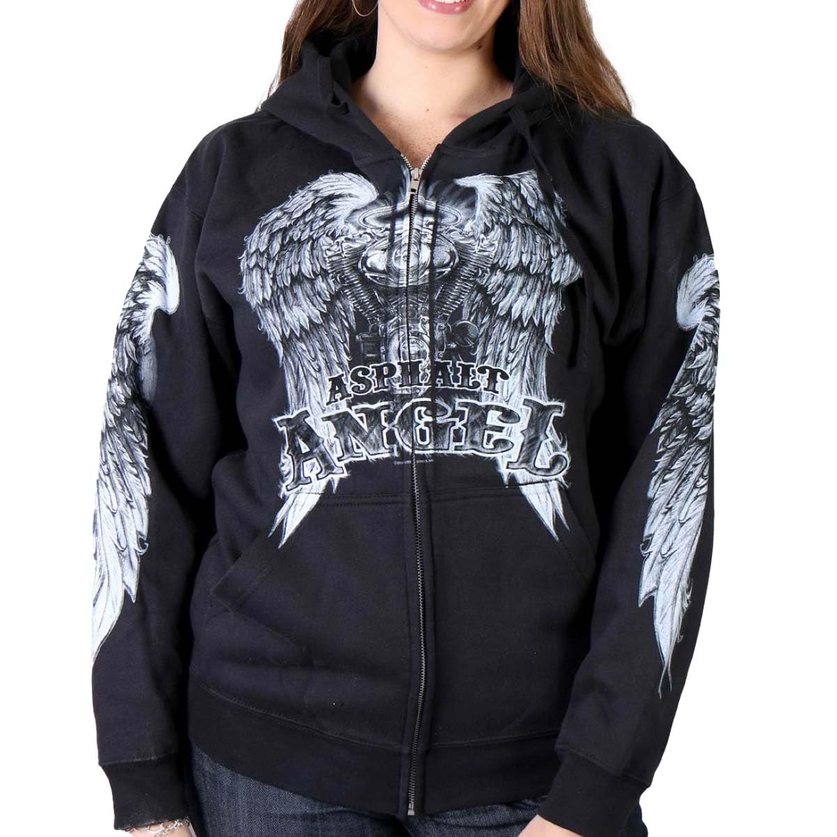 Hot LeathersBlack Asphalt Angel Ladies Zip Hoodie