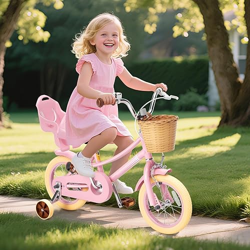 Miniatura 7 de XJD Bicicleta para niñas pequeñas y niños de 2 a 12 años, bicicleta para niños de 12, 14 y 16 pulgadas, con ruedas de entrenamiento y cesta