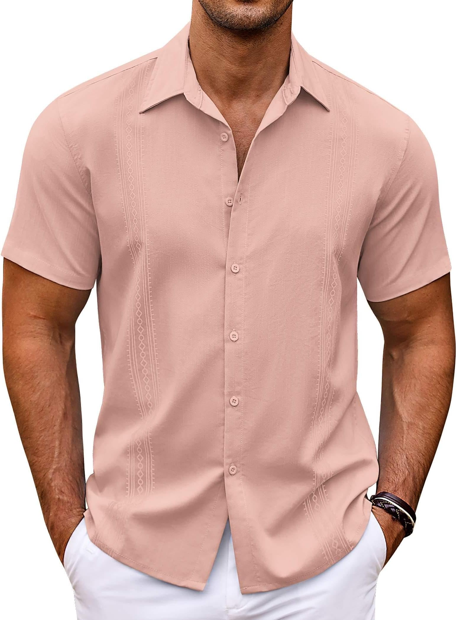 Men's Cuban Guayabera Shirt Short Sleeve Button Down Shirts Casual Summer Beach Shirts