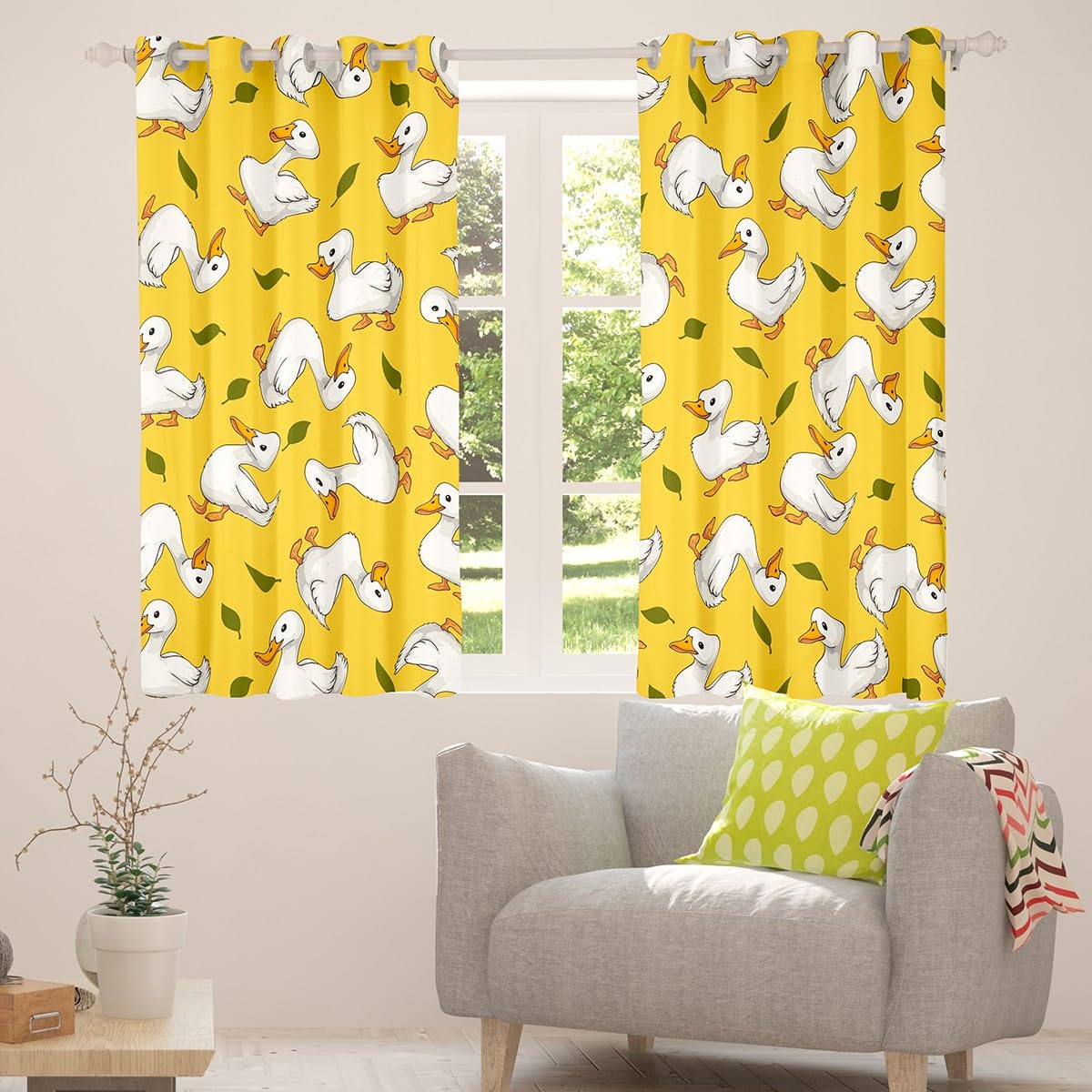 Manfei Cute Ducks Blackout Curtain White Ducks Print Window Drapes for Kids Boys Girls Farm Animals Theme Yellow Window Treatments - Image 4