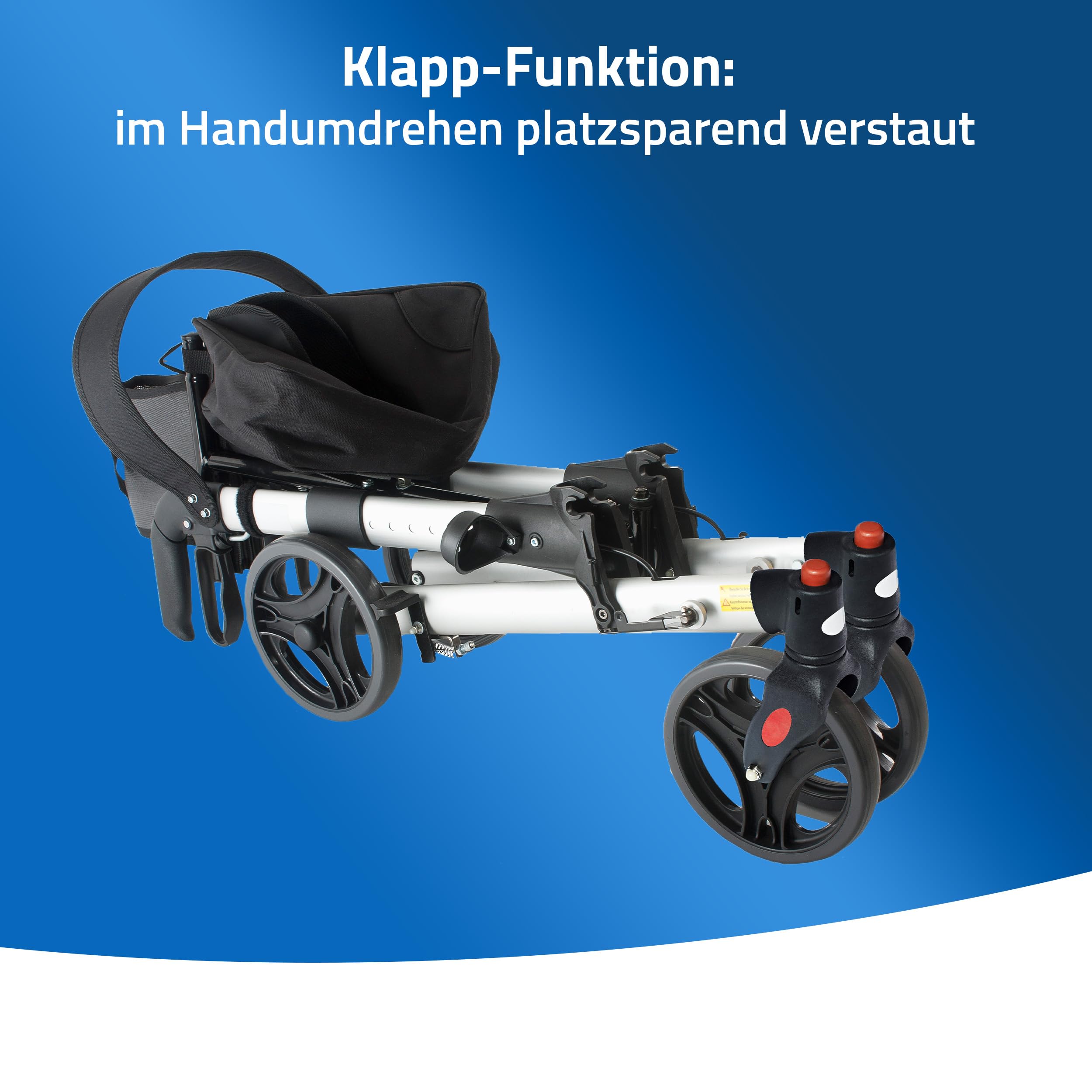 RIDDER – Rollator Mio | Faltbarer Gehwagen mit höhenverstellbaren Griffen, breitem Sitz & Rückengurt. Gehhilfe mit Abnehmbarer Einkaufstasche & Gehstockhalter | Belastbar bis 136kg