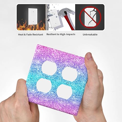 Miniatura 6 de Cubierta decorativa de enchufe con purpurina rosa y azul  2 cuadrillas 2 dúplex  Cubierta de placa de interruptor de luz, placas de receptáculos de